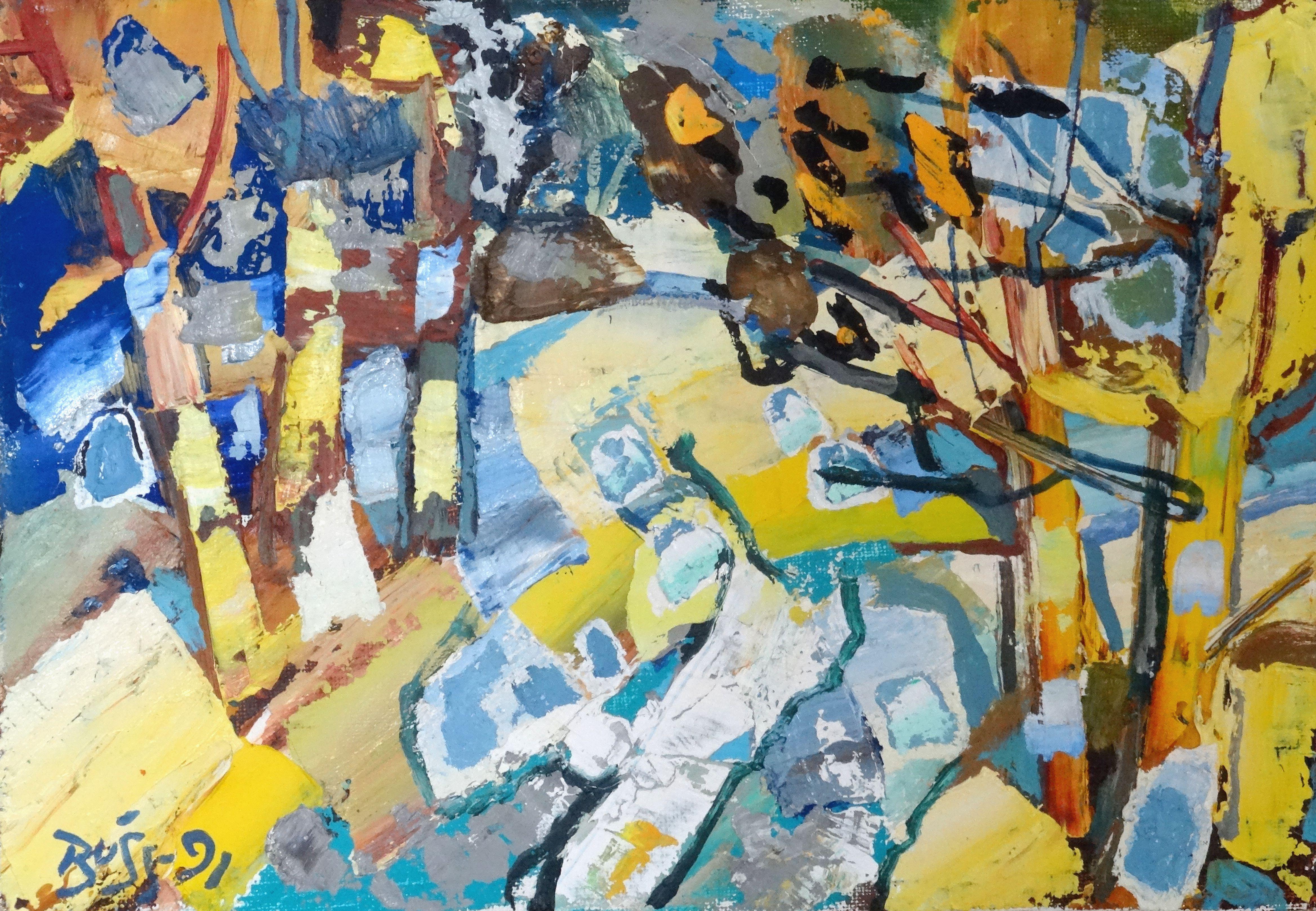 Landscape with trees. 1991, canvas, cardboard, oil, 34x49 cm