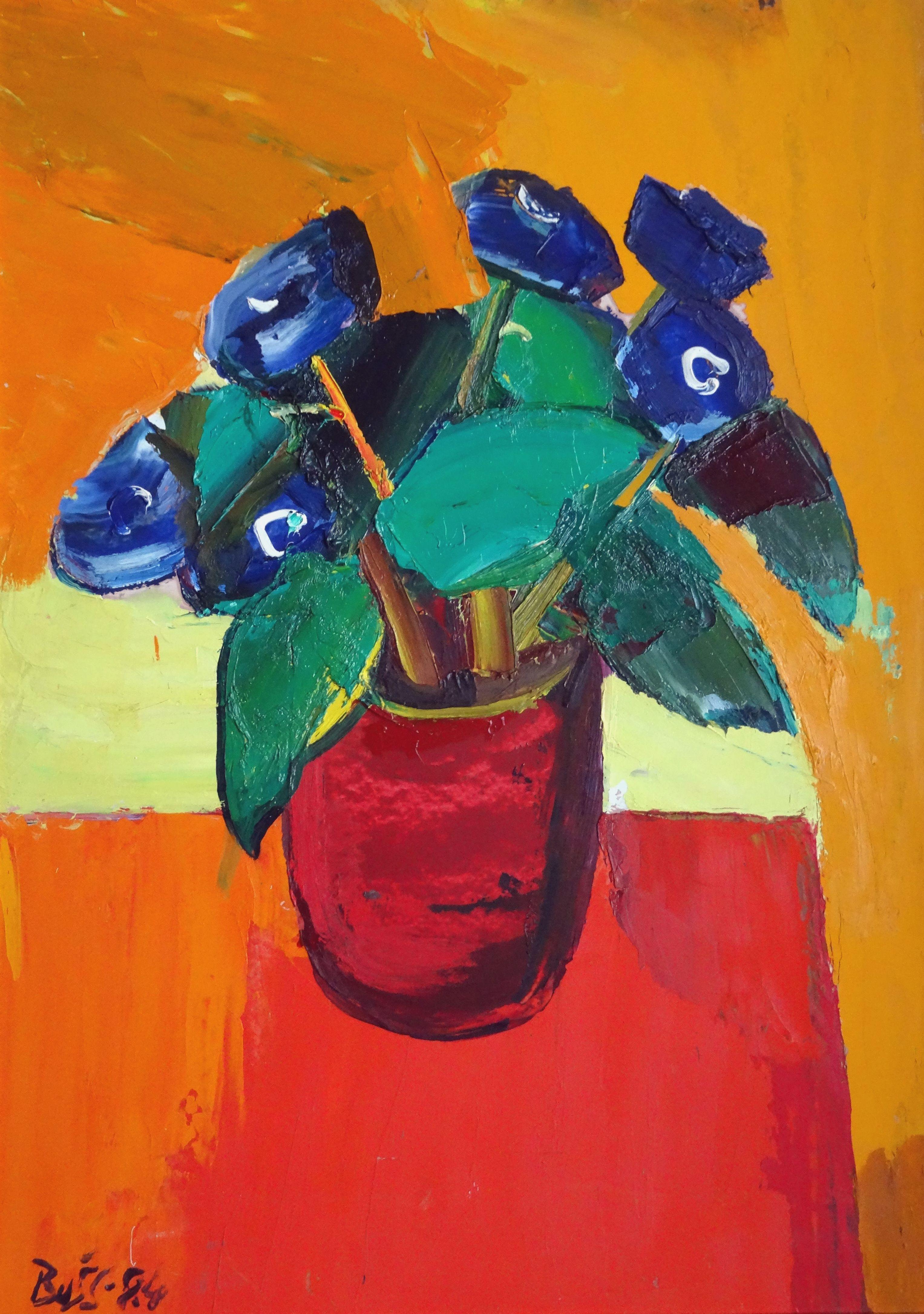 Valdis Bush Still-Life Painting - Spring flowers. 1984, oil on cardboard, 70x50 cm