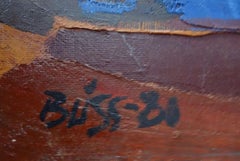 Natura morta con drappeggio blu e frutta. 1980, olio su cartone, 100x81 cm