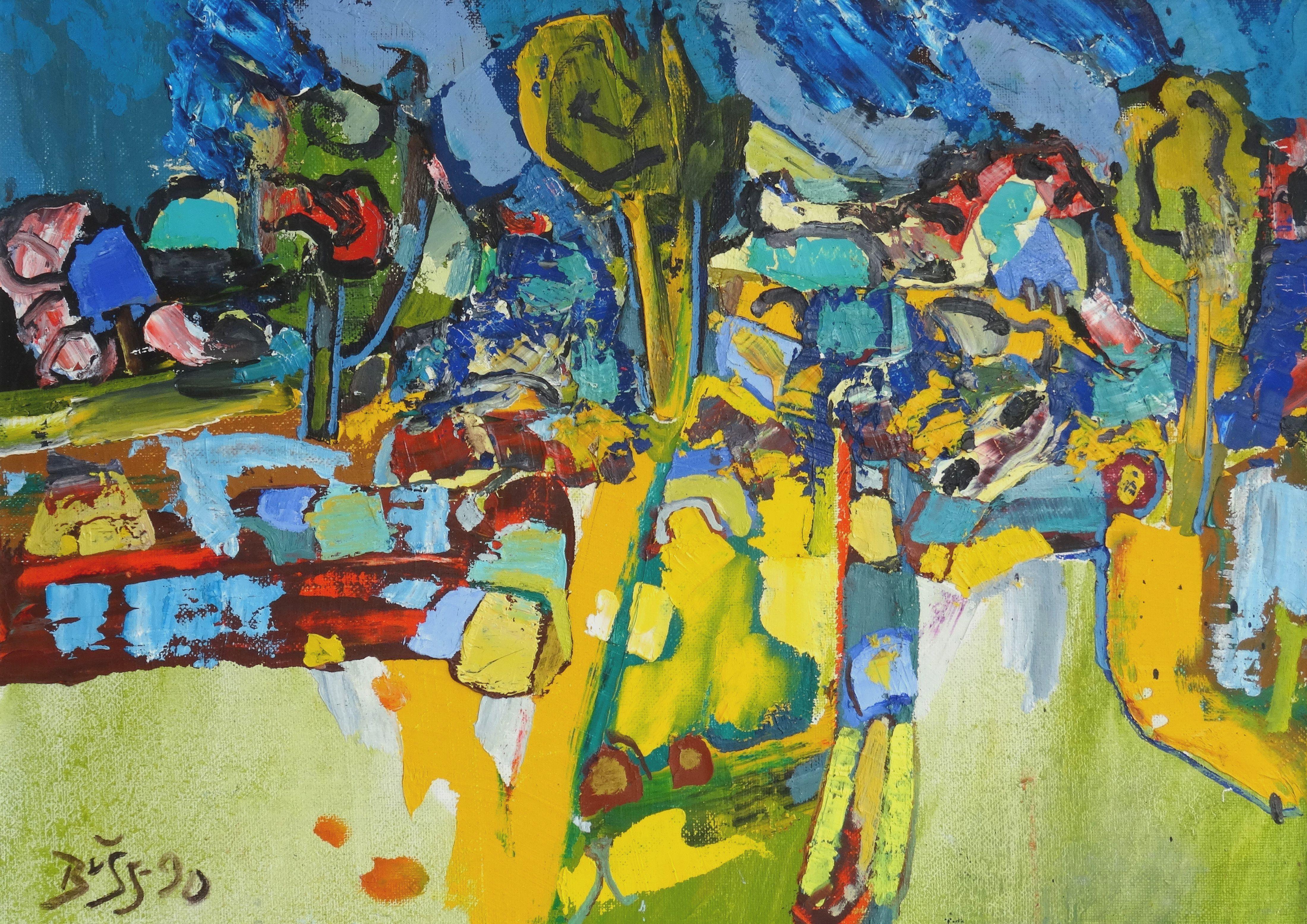 Village. 1990. Oil on canvas, cardboard, 50x70 cm