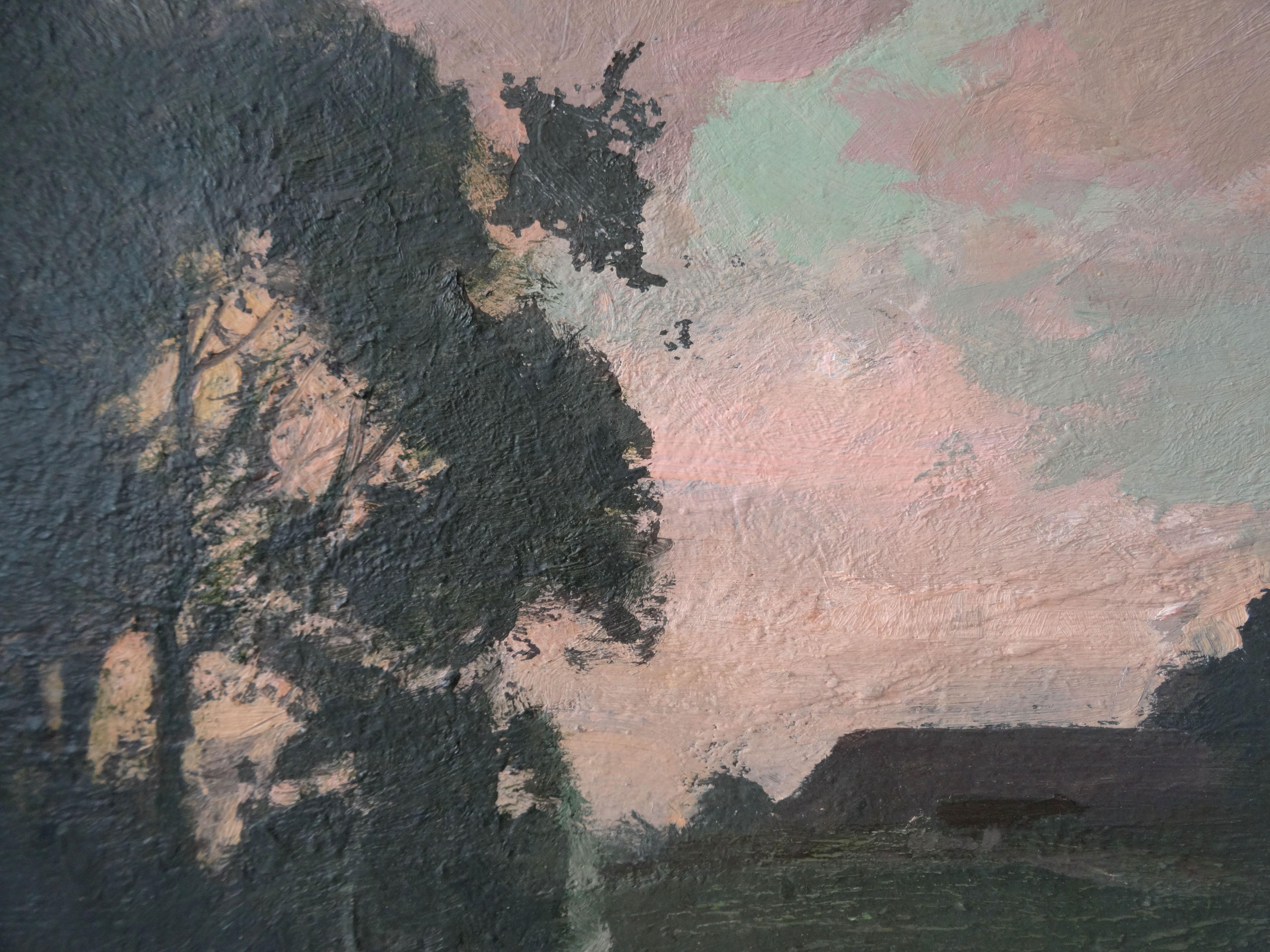 Morning fog. 1975, Karton, Öl, 49x69 cm im Angebot 1