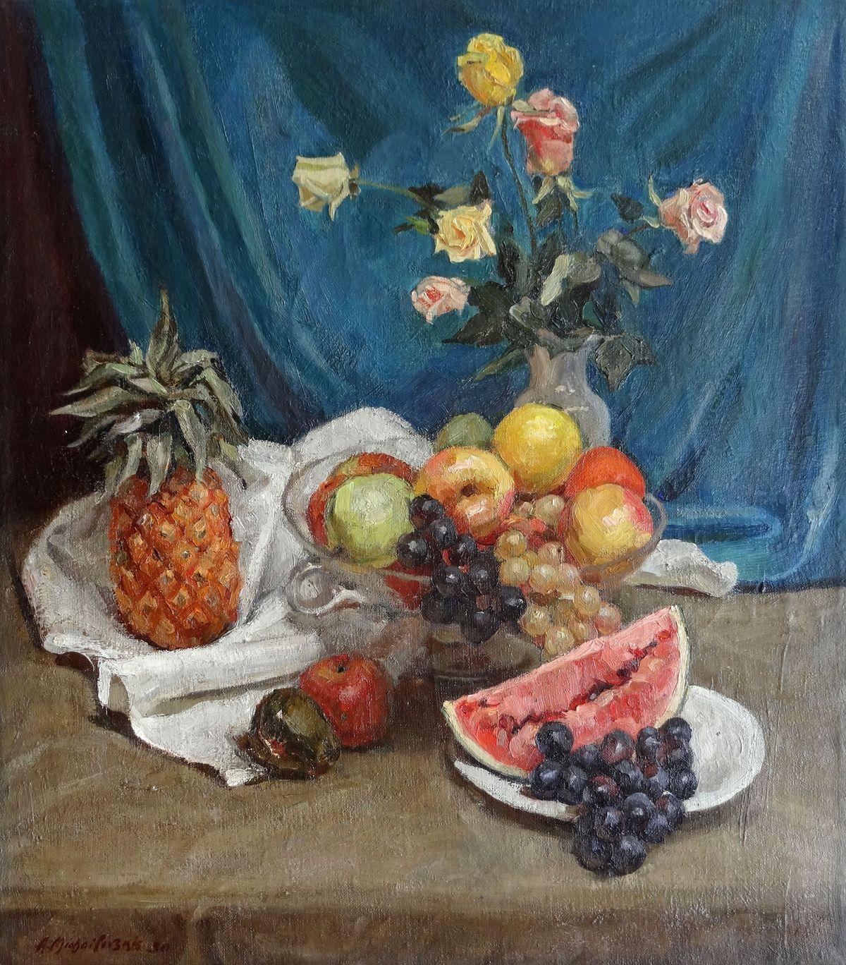 Alfons Mikhailovsky Still-Life Painting - Still life with fruits. 1930, oil on canvas, 64x56 cm