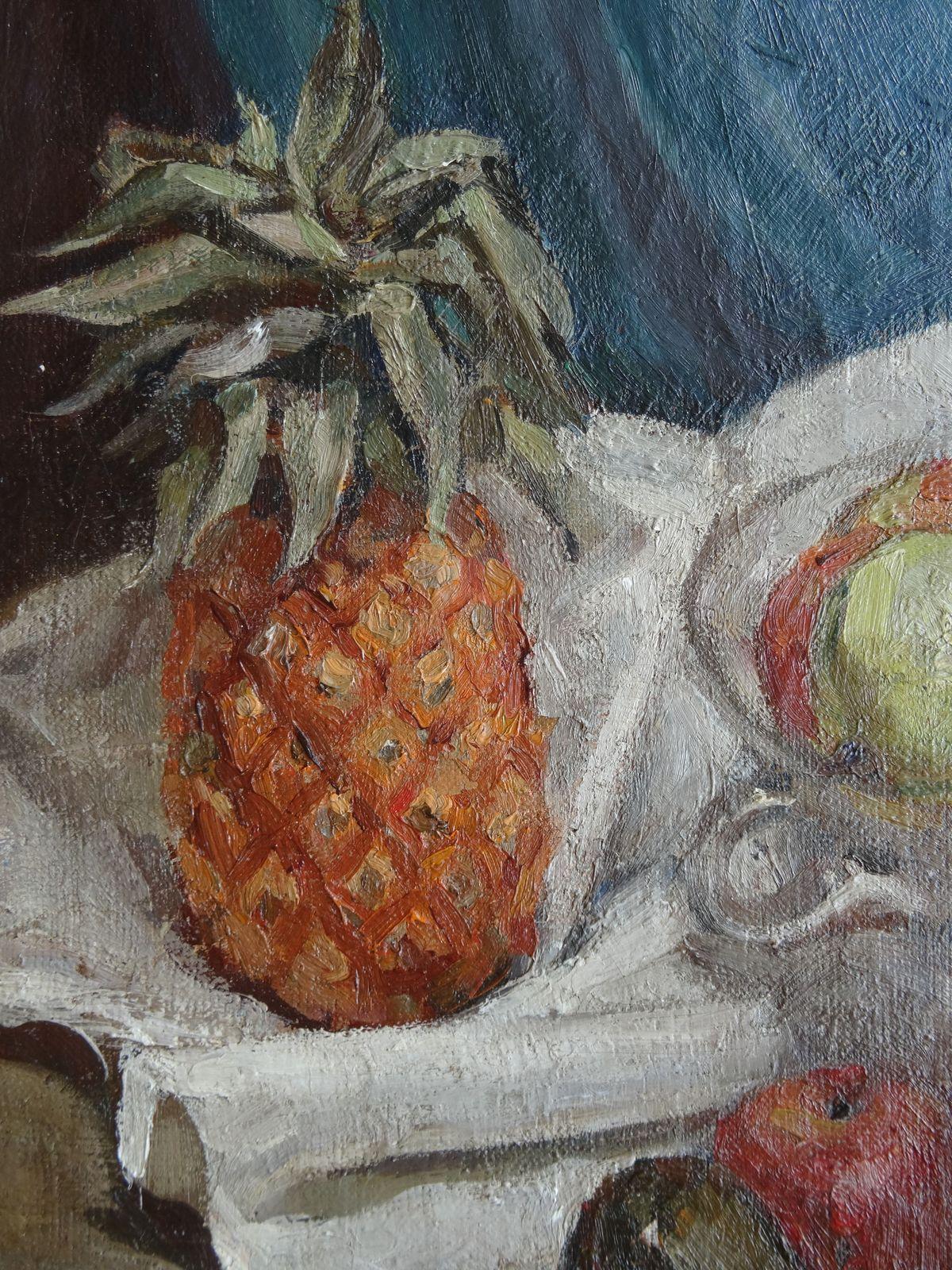 Still life with fruits. 1930, oil on canvas, 64x56 cm - Realist Painting by Alfons Mikhailovsky