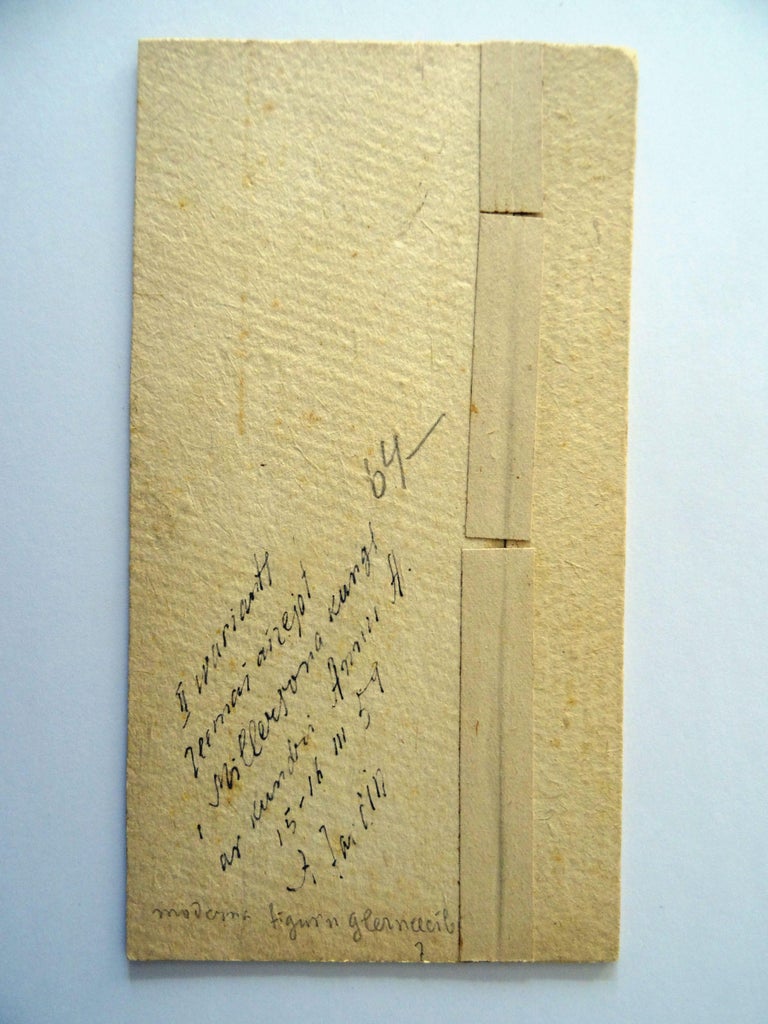 Mr Millerson with Mrs. 1959. Paper, mixed media, 16x6.5 cm - Modern Painting by Adolfs Zardins