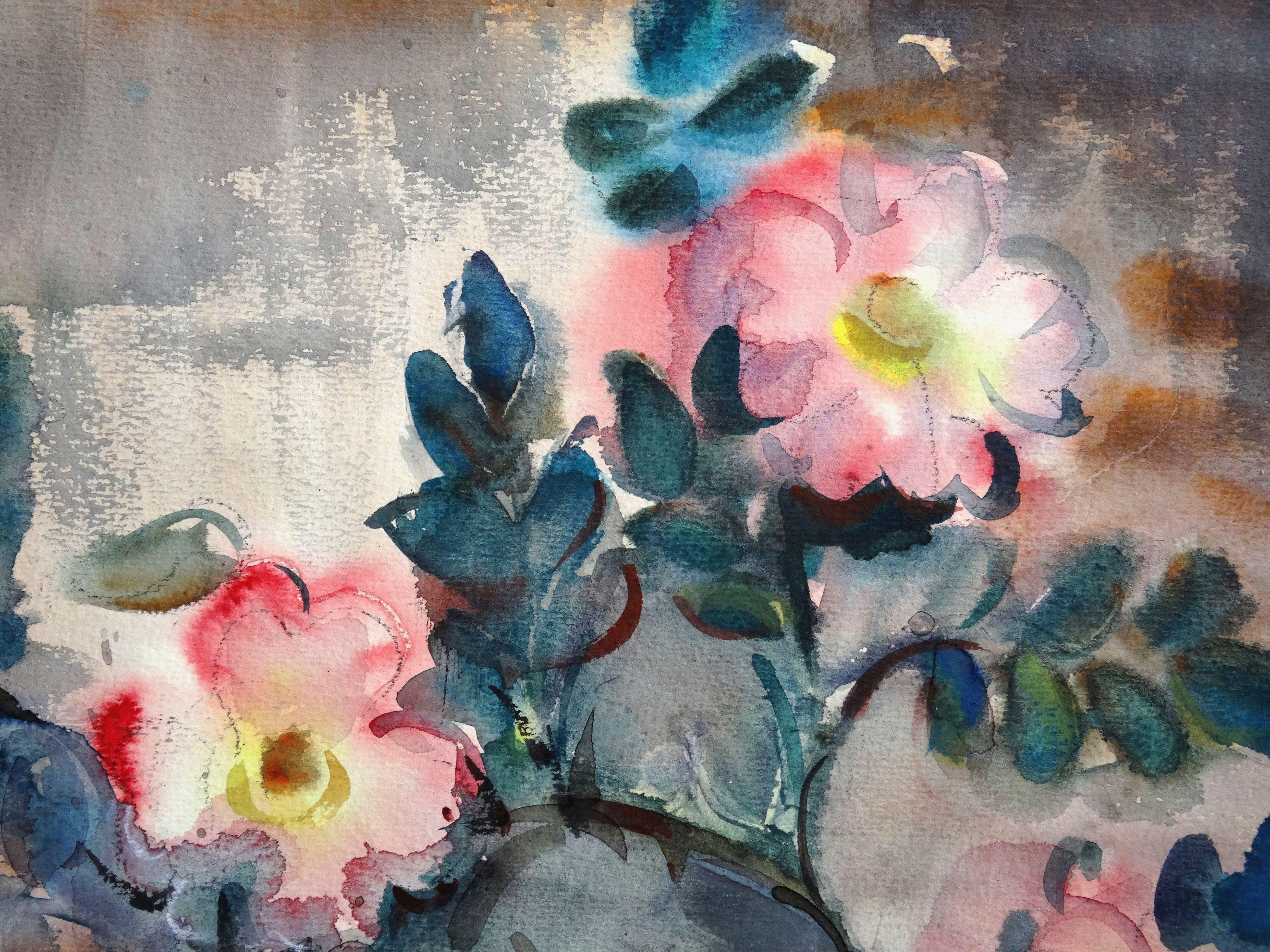 Rosehip. 1989. Paper, watercolor, 44x38 cm - Expressionist Painting by Dzidra Bauma