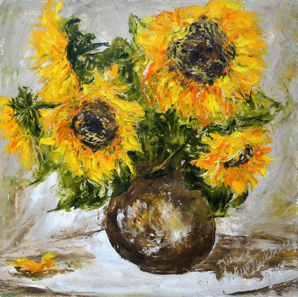 Alla Preobrazhenskaya  Still-Life Painting - Sunflowers. 2016. Oil on canvas, 70x70cm