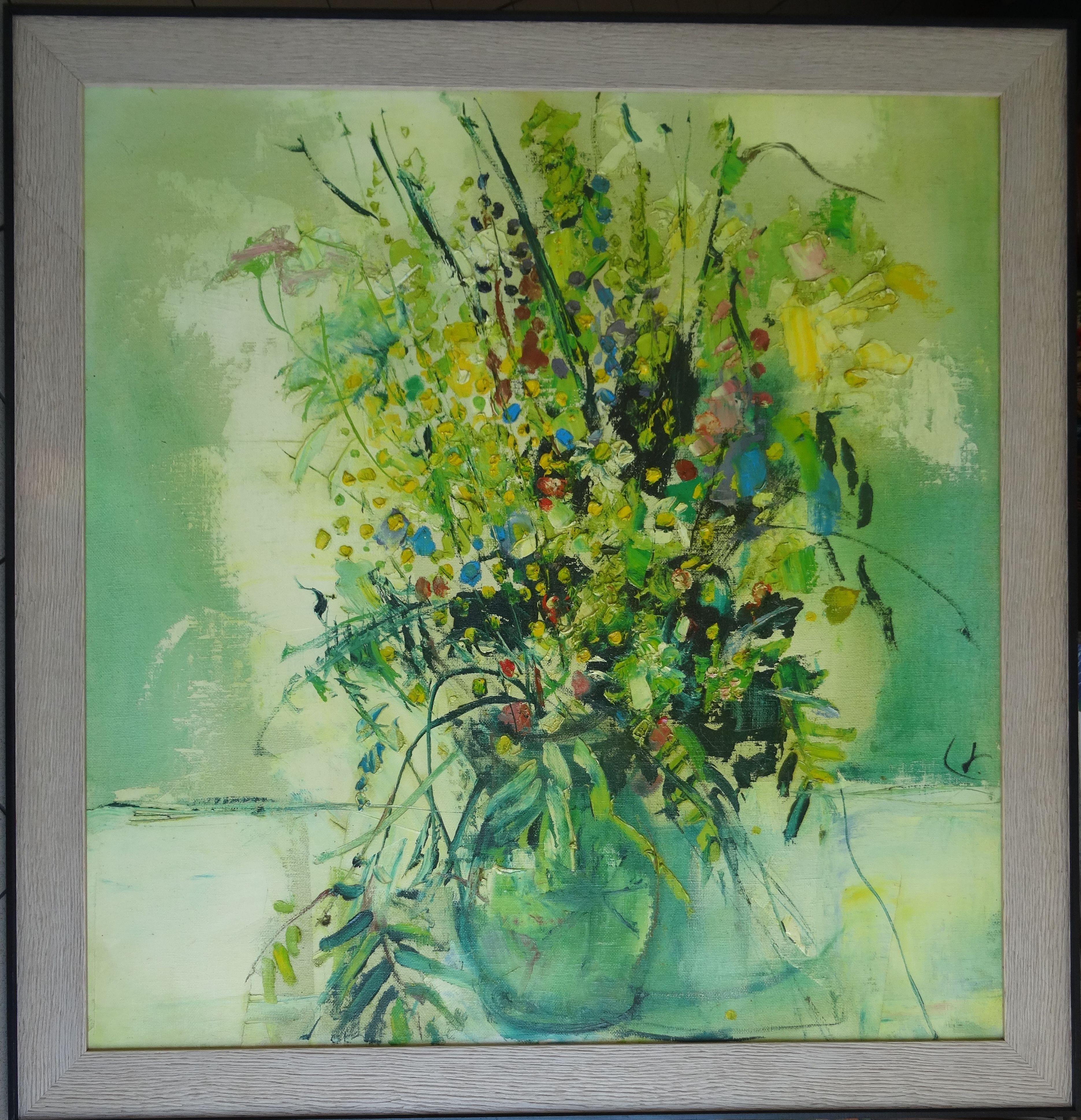 Flowers. 2000. Oil on canvas, 113x108 cm - Painting by Juris Toropins