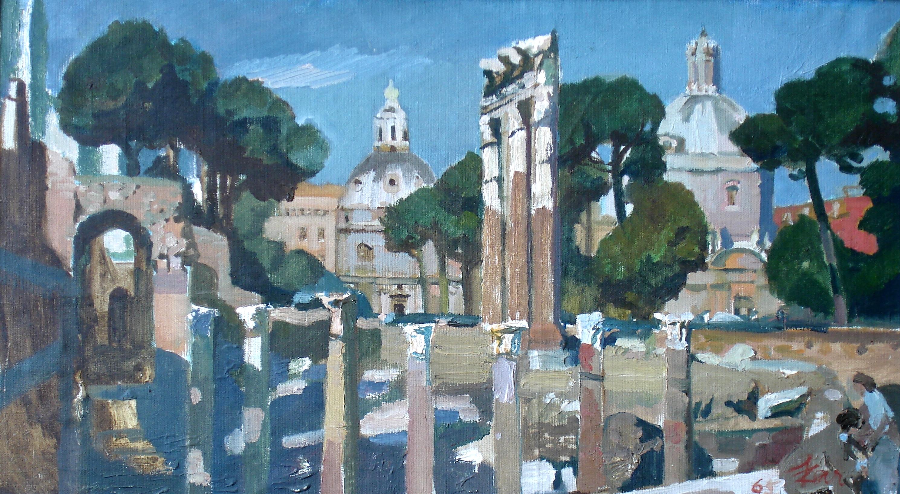 Indulis Zarins Landscape Painting - Memories of Italy. 1965. Oil on canvas, 42x75, 5 cm