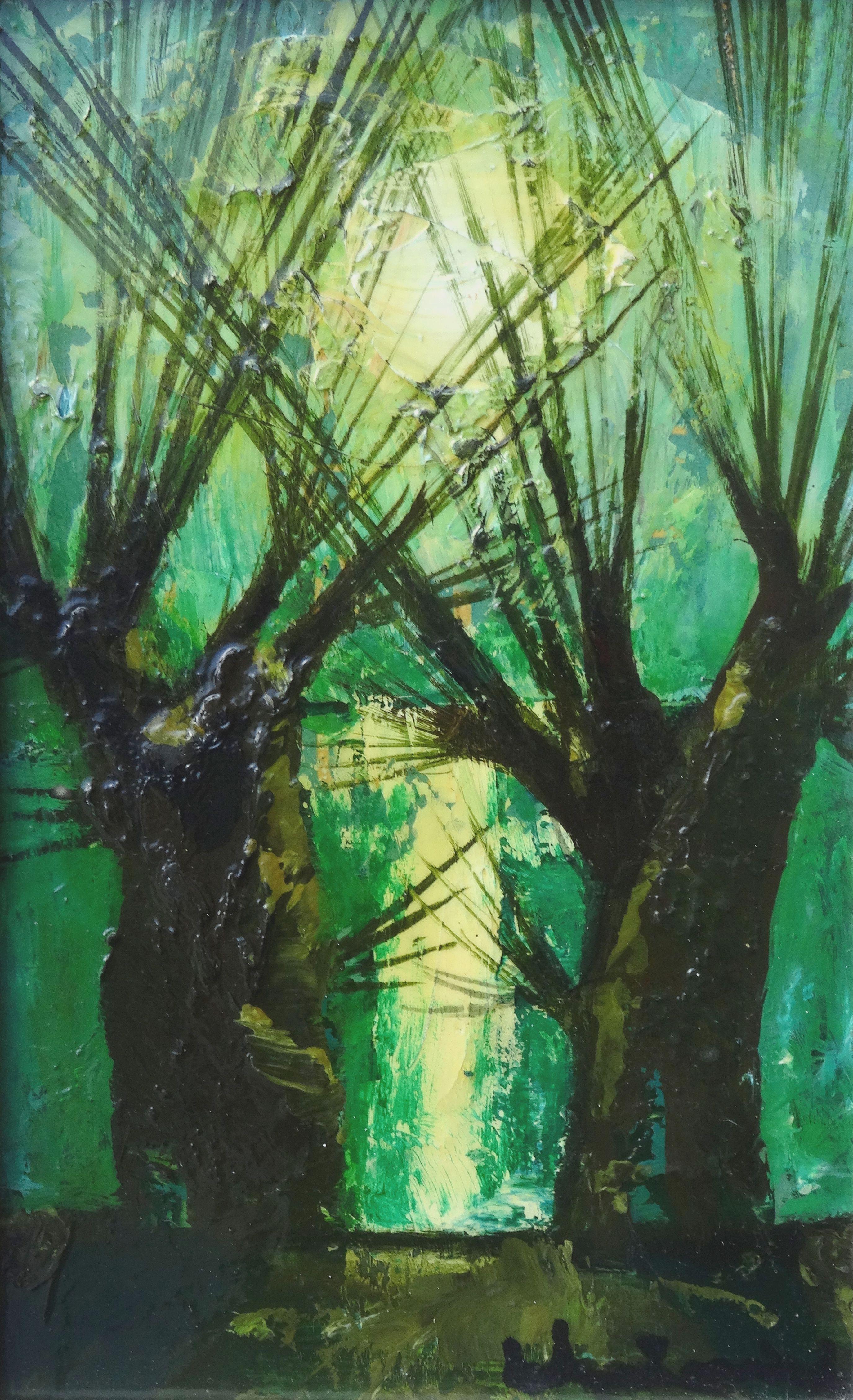 Laimdots Murnieks Landscape Painting - Willow. 1999, cardboard, oil, 22x14 cm