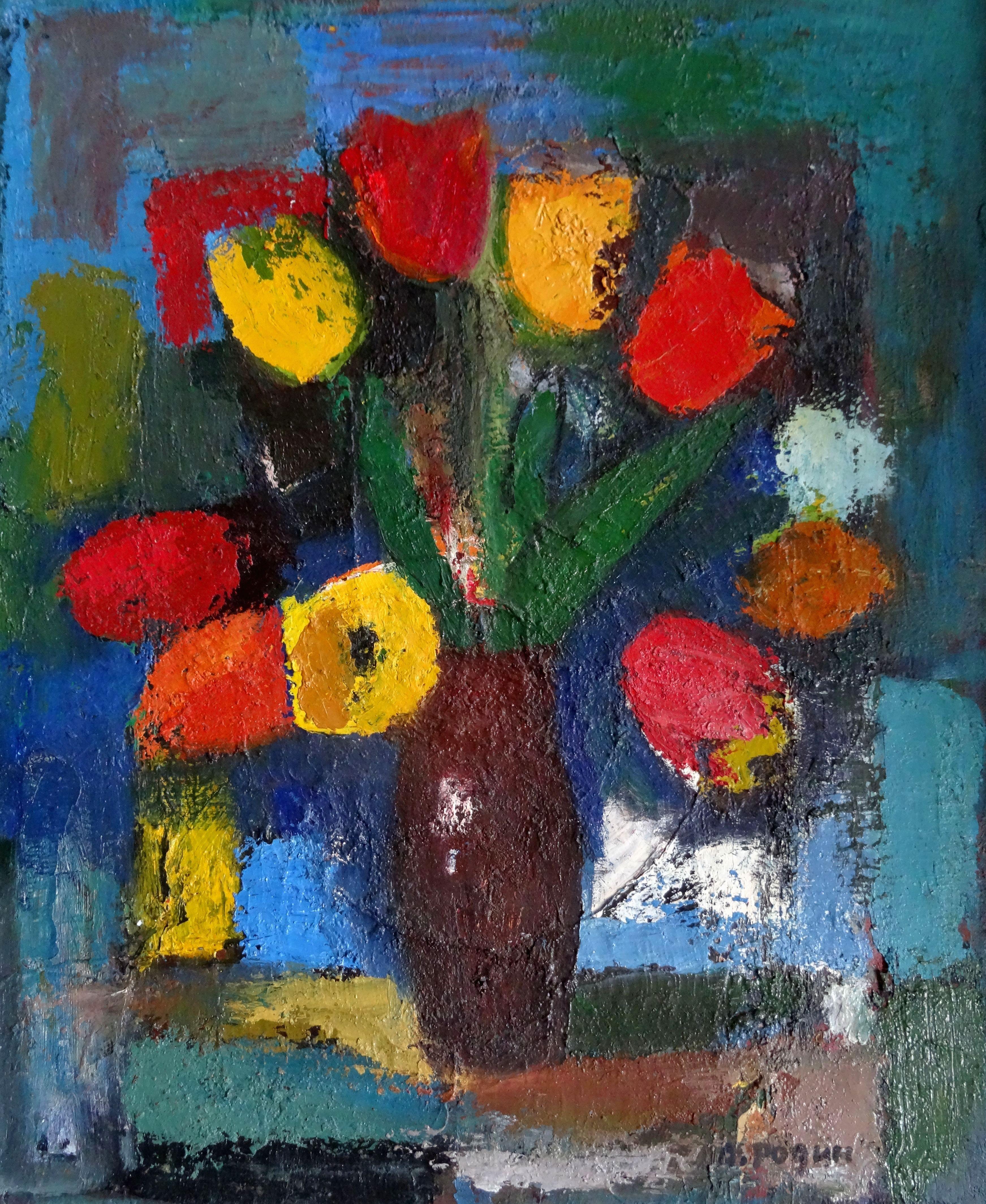 Bouquet de tulipes. 1980. Peinture à l'huile sur toile, 65,5 x54 cm