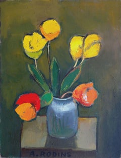 Vintage Seven tulips. Oil on canvas, 65x51 cm