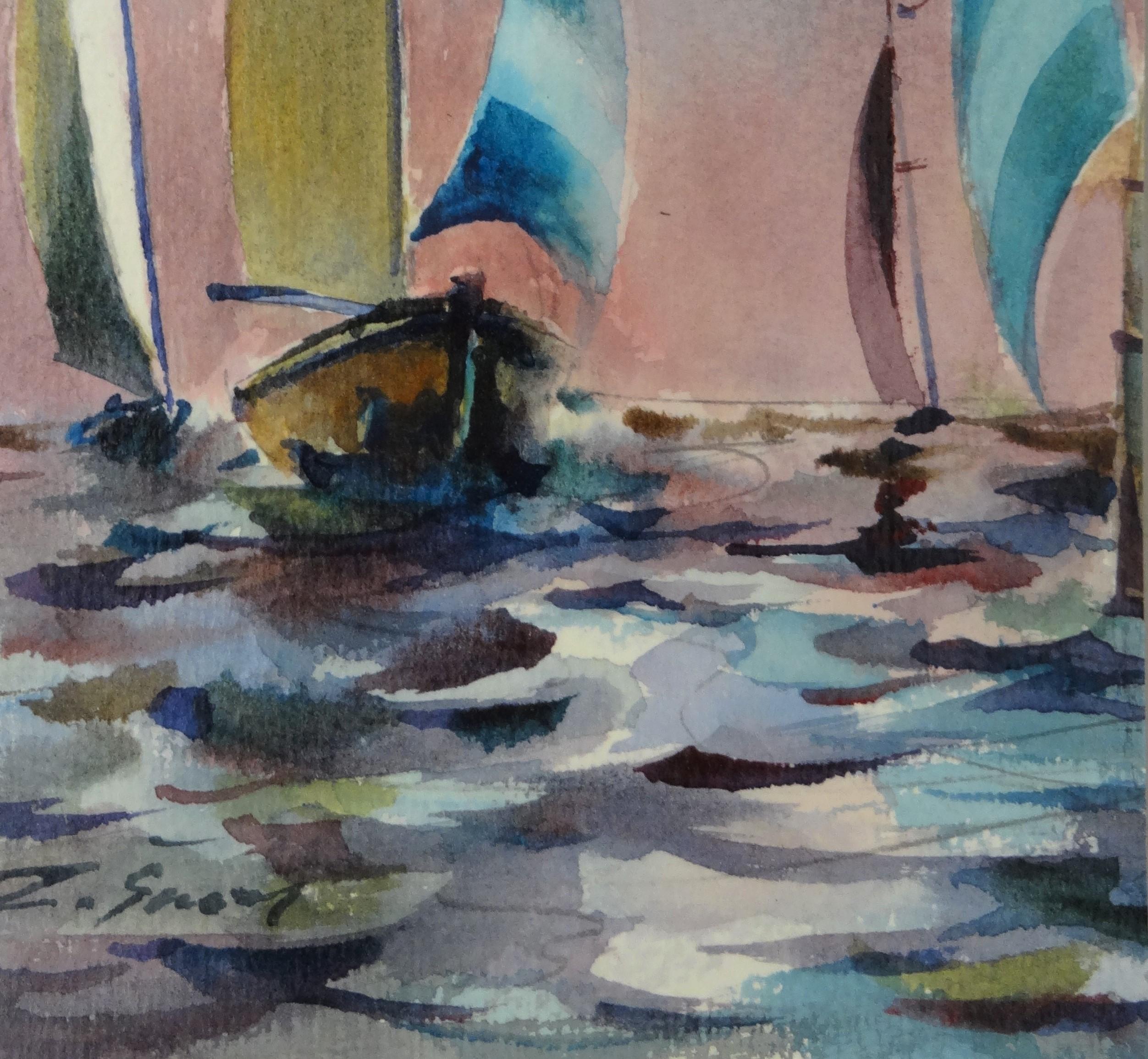 Sails II, 2020. Paper, watercolor, 23 x 14 cm - Realist Art by Zigmunds Snore 