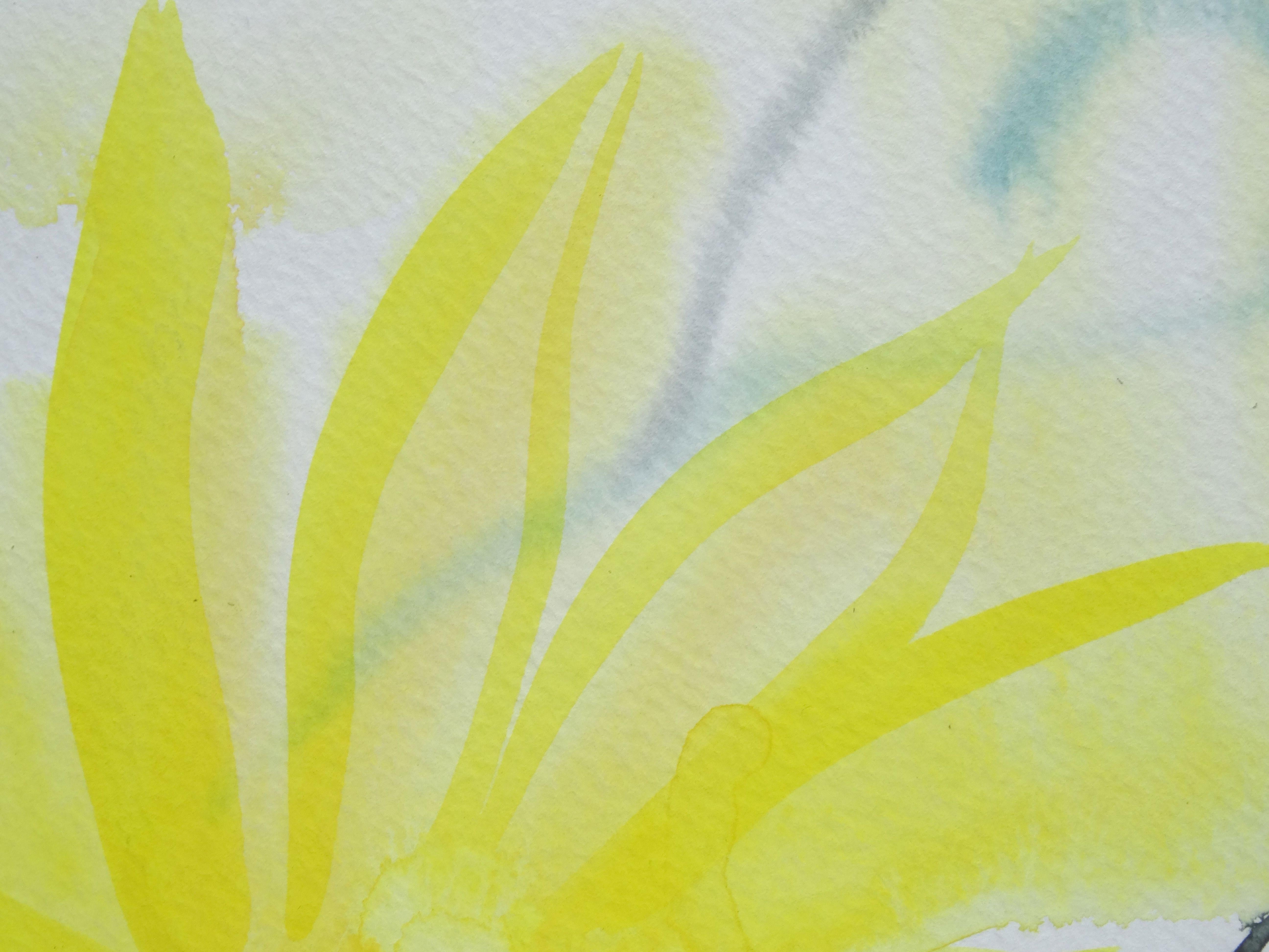 Gelbe Blumen im Garten der Tuileries. 2010. Aquarell auf Papier, 60,96 x 60,96 cm (Grün), Still-Life, von Ingrida Irbe