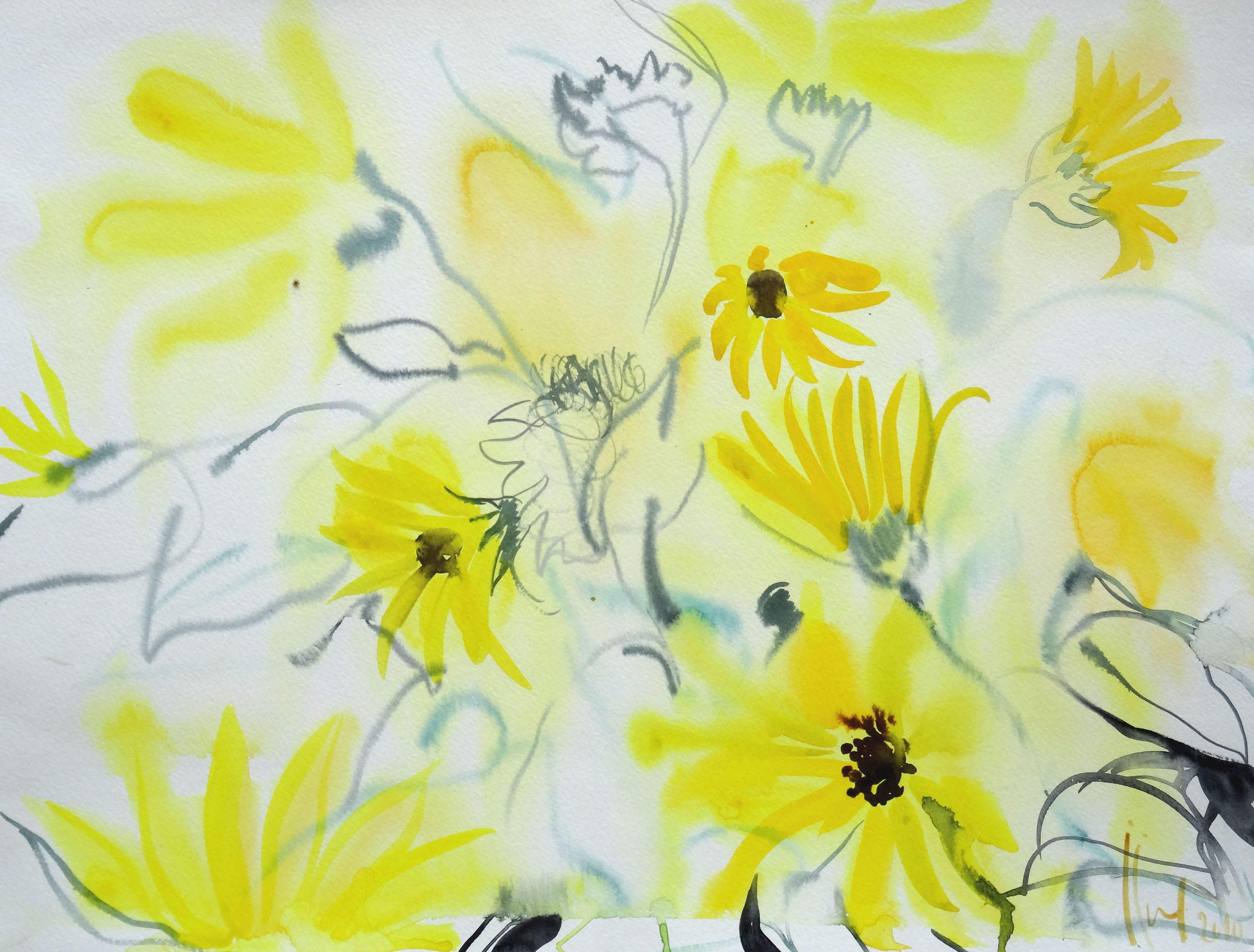 Gelbe Blumen im Garten der Tuileries. 2010. Aquarell auf Papier, 60,96 x 60,96 cm