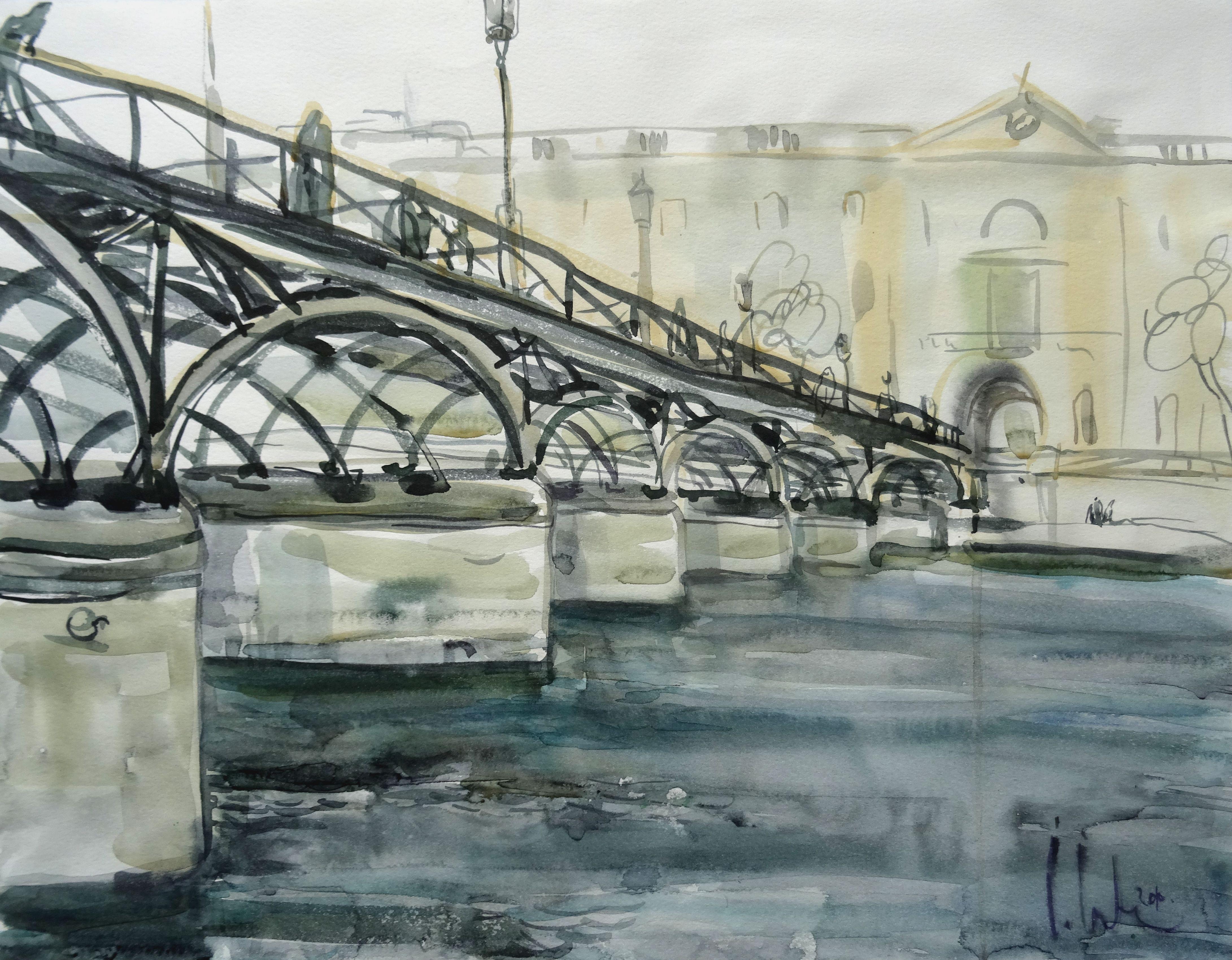 Pont des Arts. Bridge at Paris. 2010. Watercolor on paper, 40x50 cm