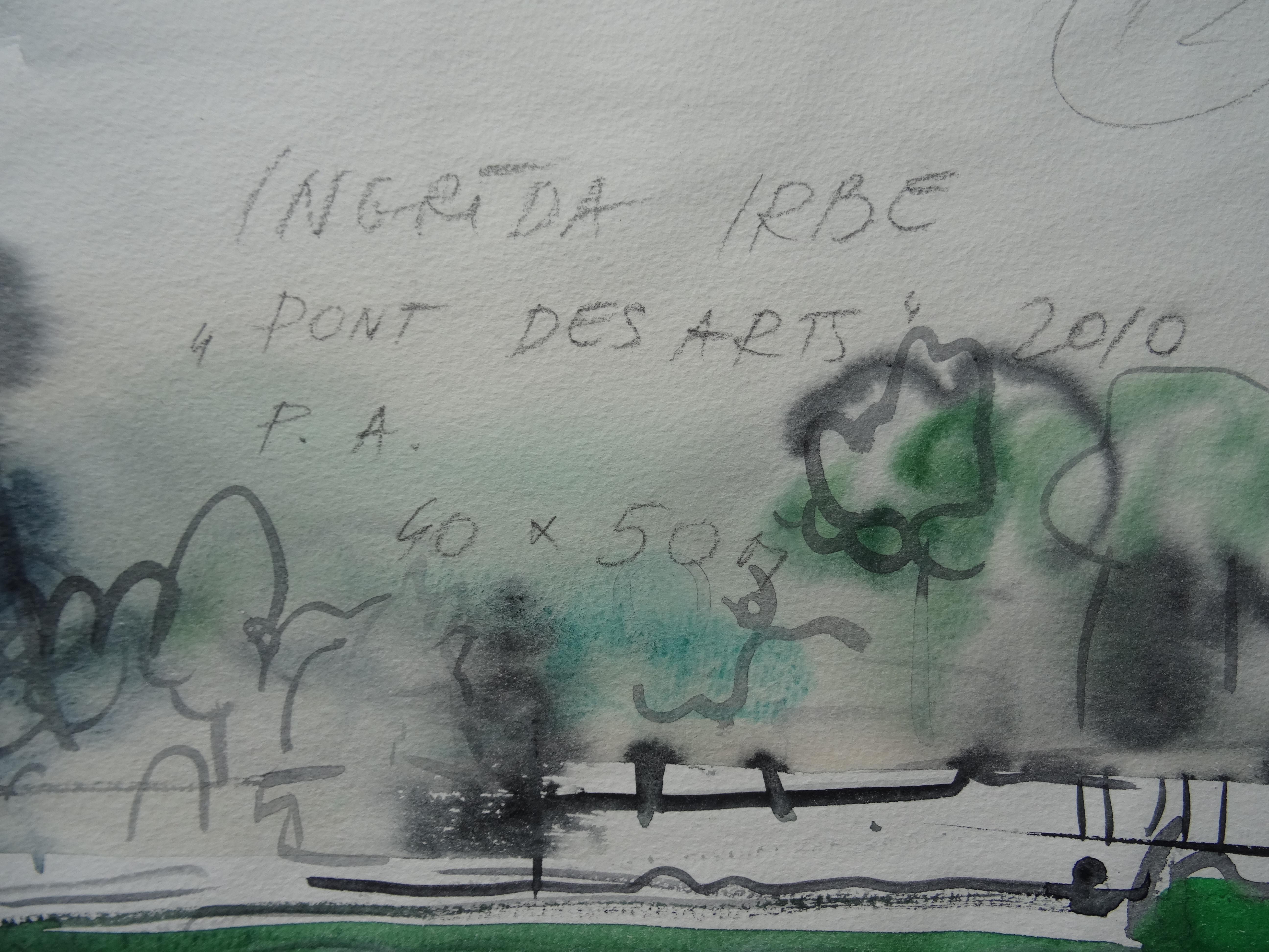 Pont des Arts. Bridge at Paris. 2010. Watercolor on paper, 40x50 cm For Sale 2