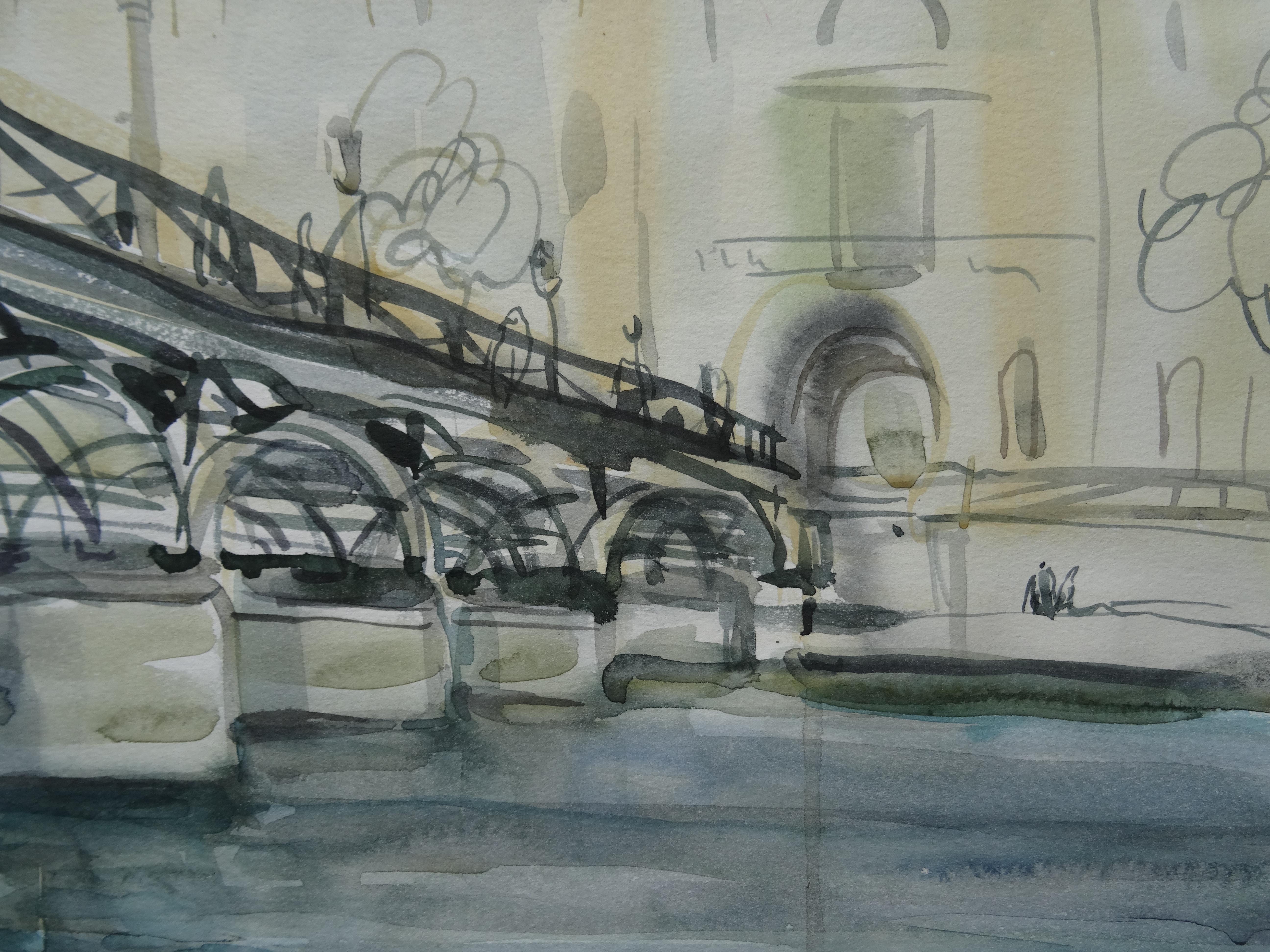 Pont des Arts. 2010. Watercolor on paper, 40x50 cm
View on the bridge at Paris. Artwork In gray and light yellow colors

Ingrida Irbe (1969)

 Born 15th of June 1969 in Riga

 Education:

1980. – 1987. J. Rozentals Riga Art College

1988. – 1994.