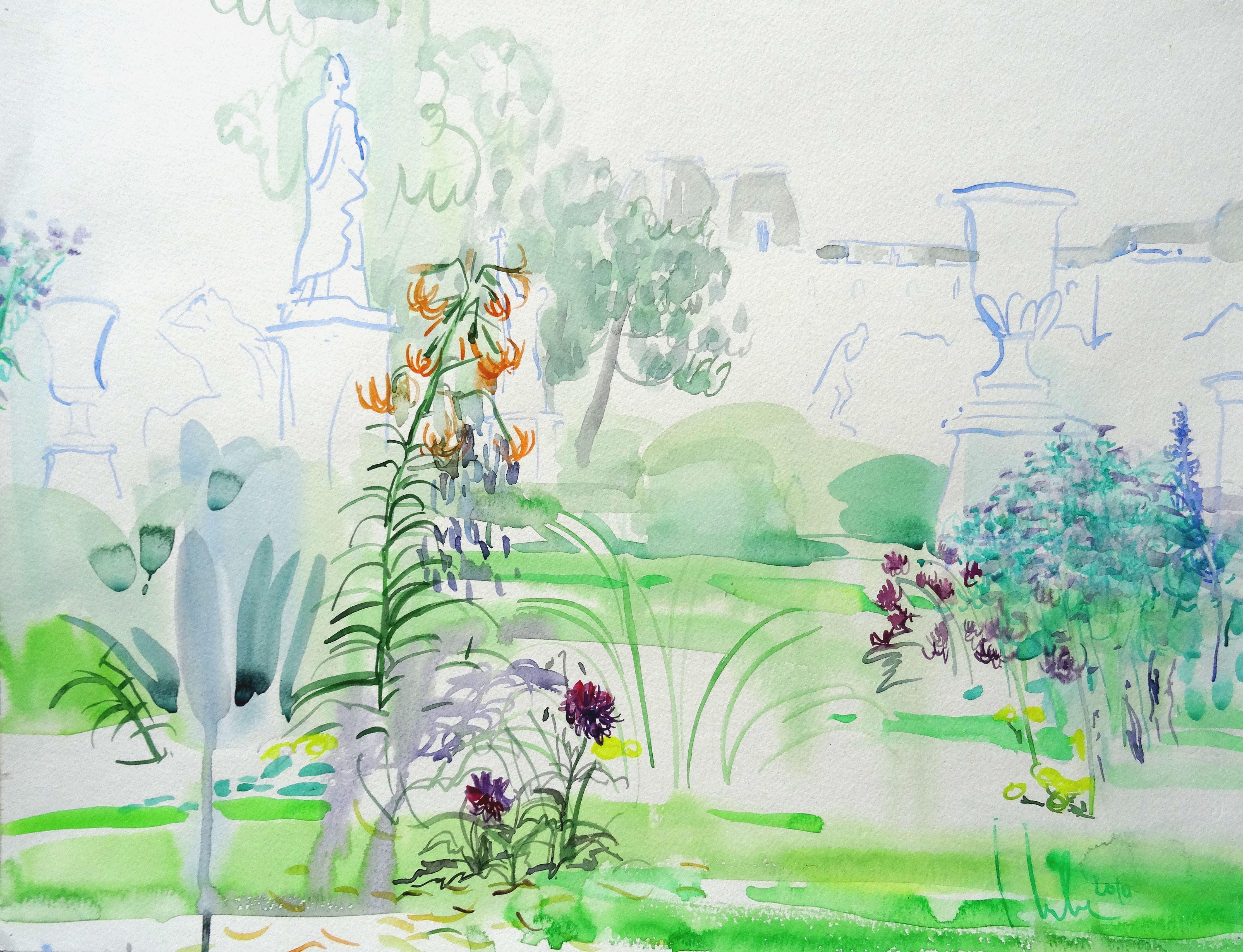 Ingrida Irbe Landscape Art - Tuileries Garden. 2010. Watercolor on paper, 38x50 cm