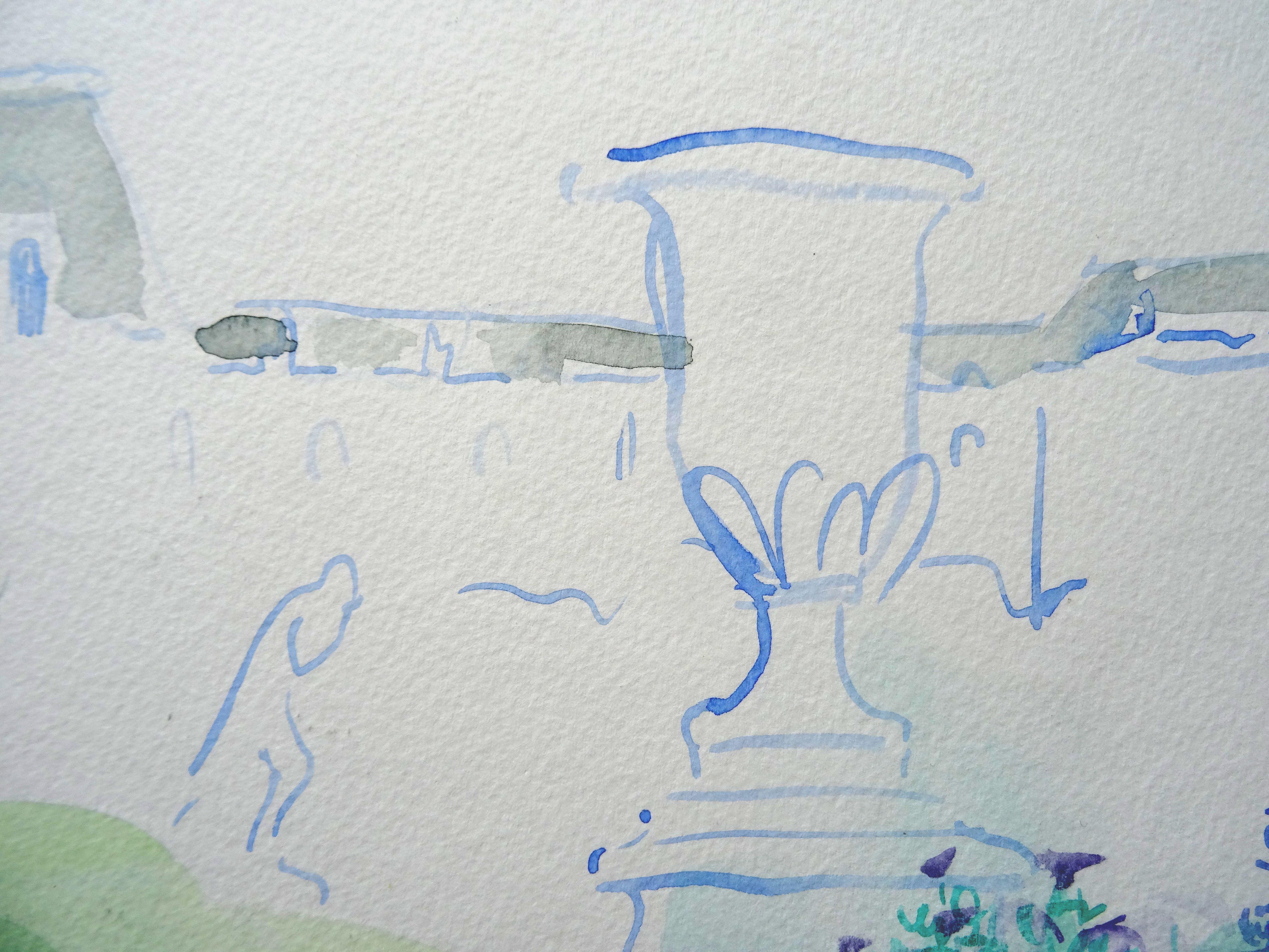 Tuileries Garden. 2010. Watercolor on paper, 38x50 cm - Gray Landscape Art by Ingrida Irbe