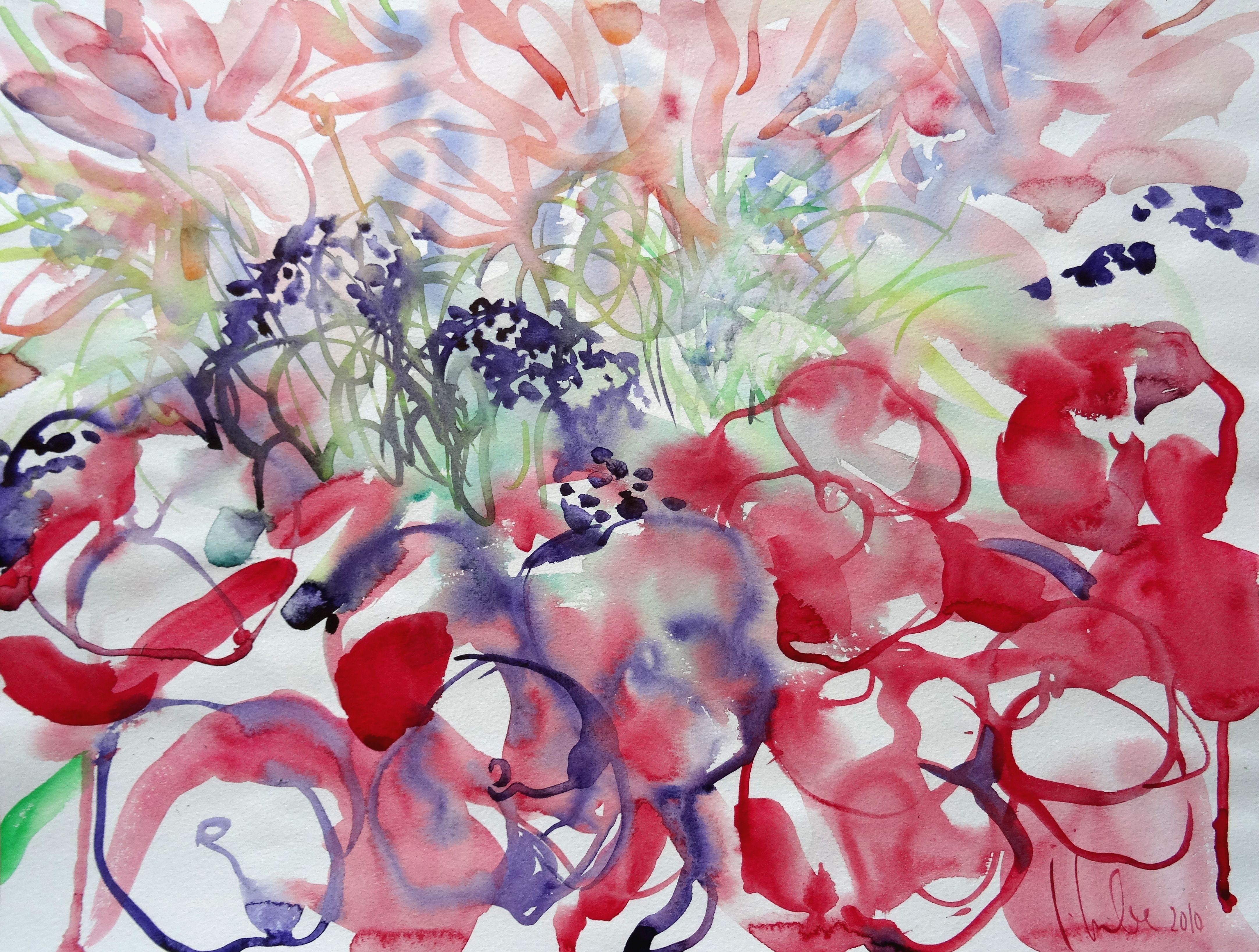 Pink Flowers at Luxembourg Garden Paris. 2010. Watercolor on paper, 38x50 cm