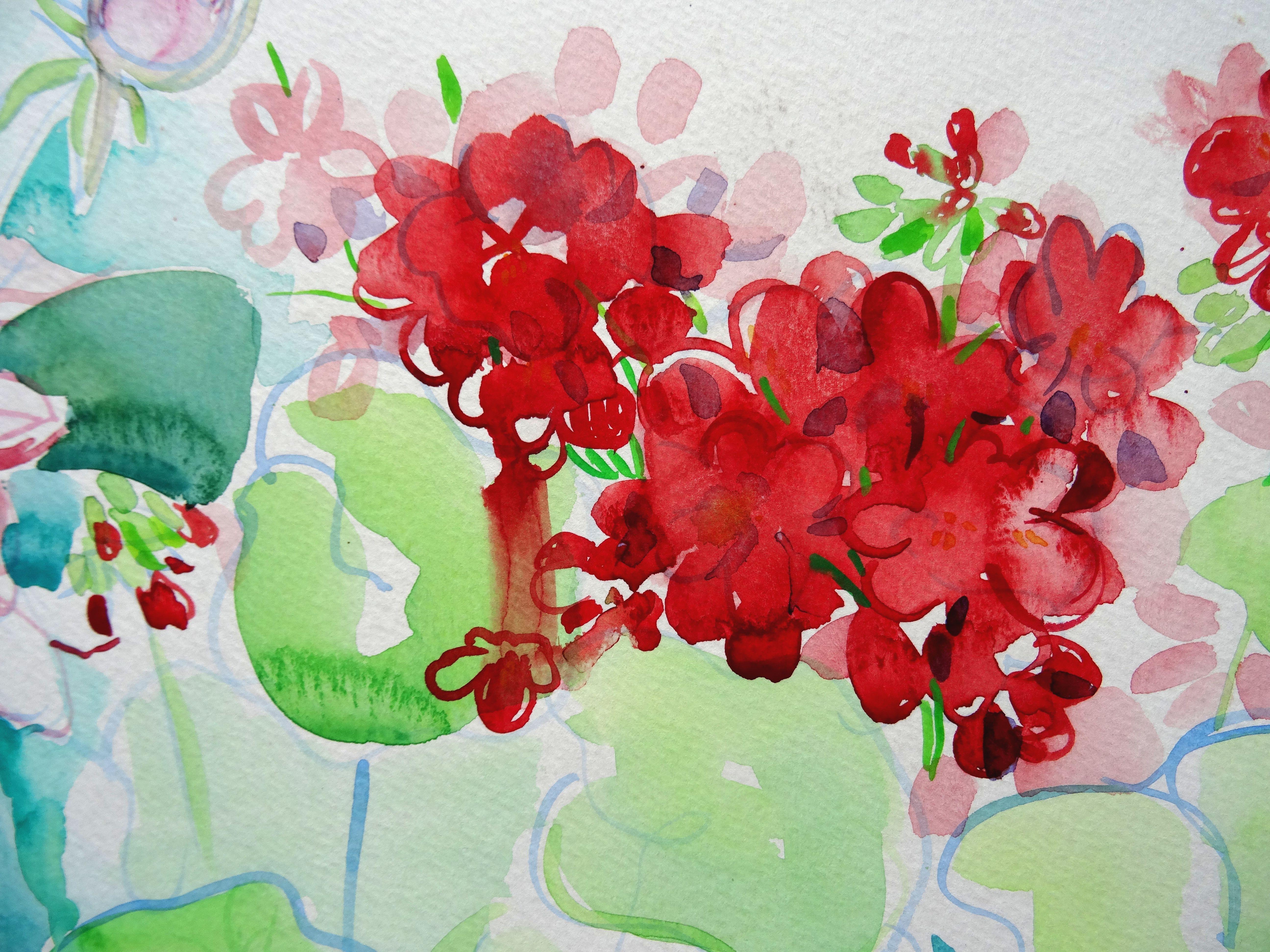 Flowers Luxembourg Garden Paris. 2010. Aquarelle sur papier, 26x50 cm - Impressionnisme Art par Ingrida Irbe