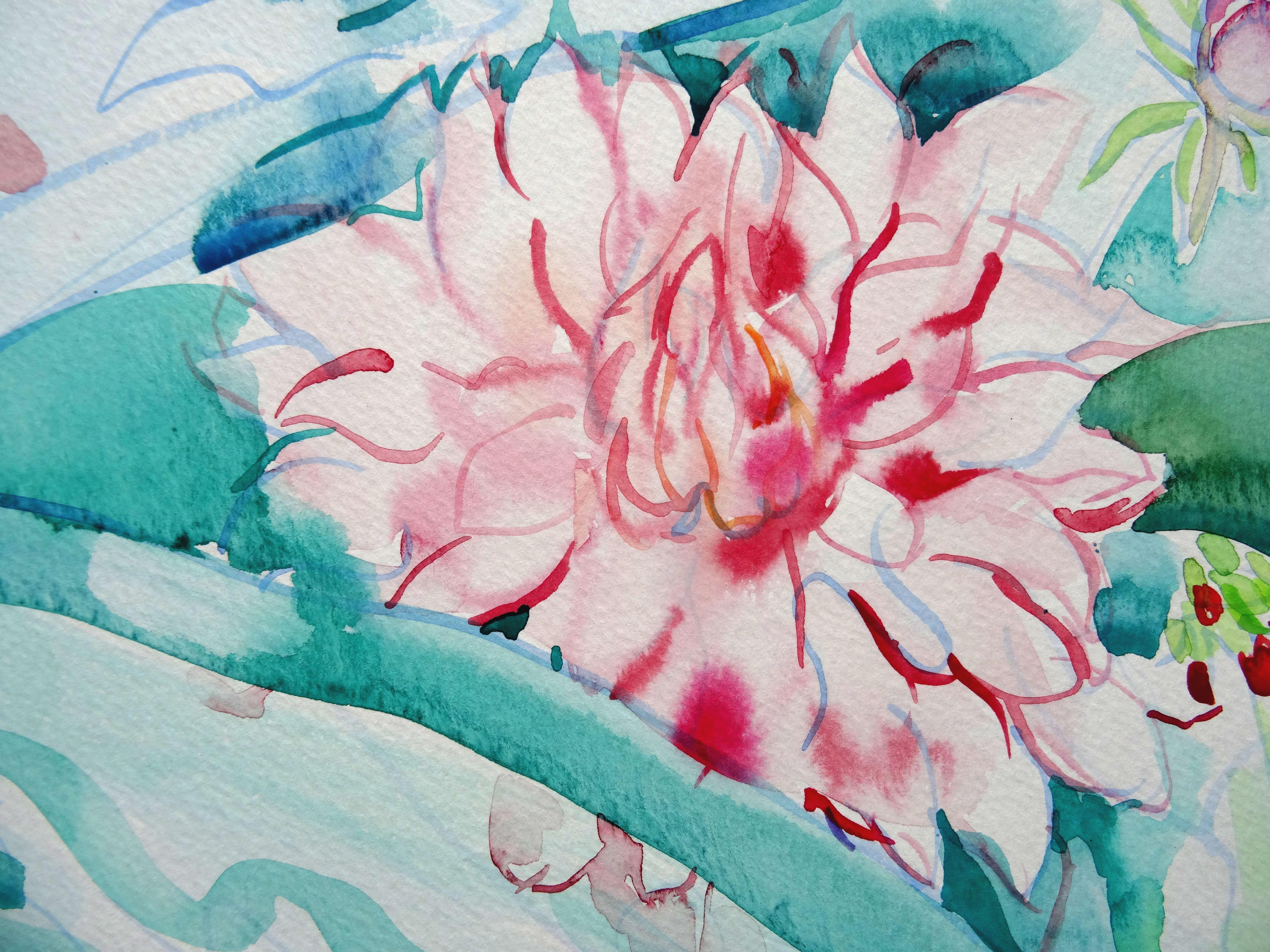 Flowers Luxembourg Garden Paris. 2010. Aquarelle sur papier, 26x50 cm - Gris Still-Life par Ingrida Irbe