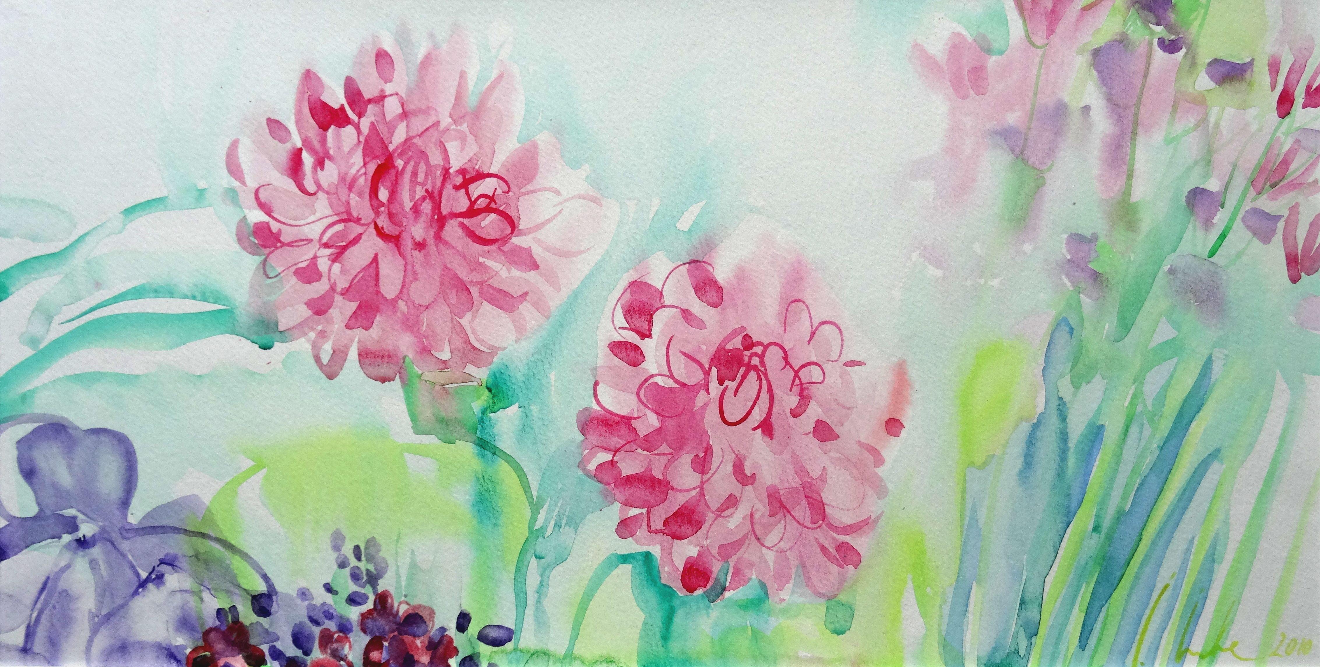 Landscape Art de Ingrida Irbe - Jardín de Luxemburgo. 2010. Acuarela sobre papel, 26x50 cm