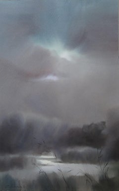Twilight auf dem Fluss. 2019. Aquarell, Papier, 46,5 x 30 cm