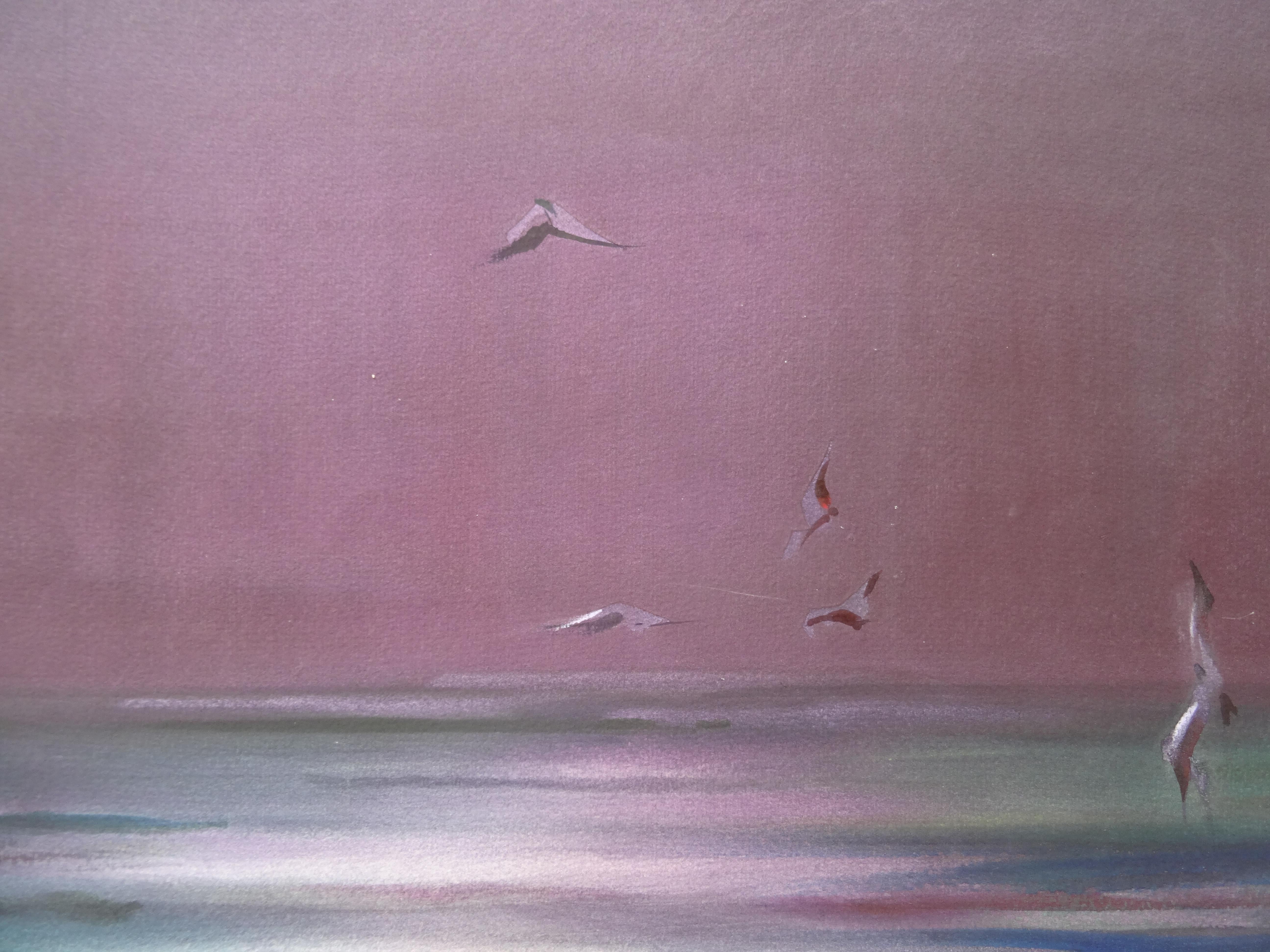 Avant la pluie. 2019. Aquarelle, papier, 87 x 58 cm - Gris Landscape Painting par Zigmunds Snore 