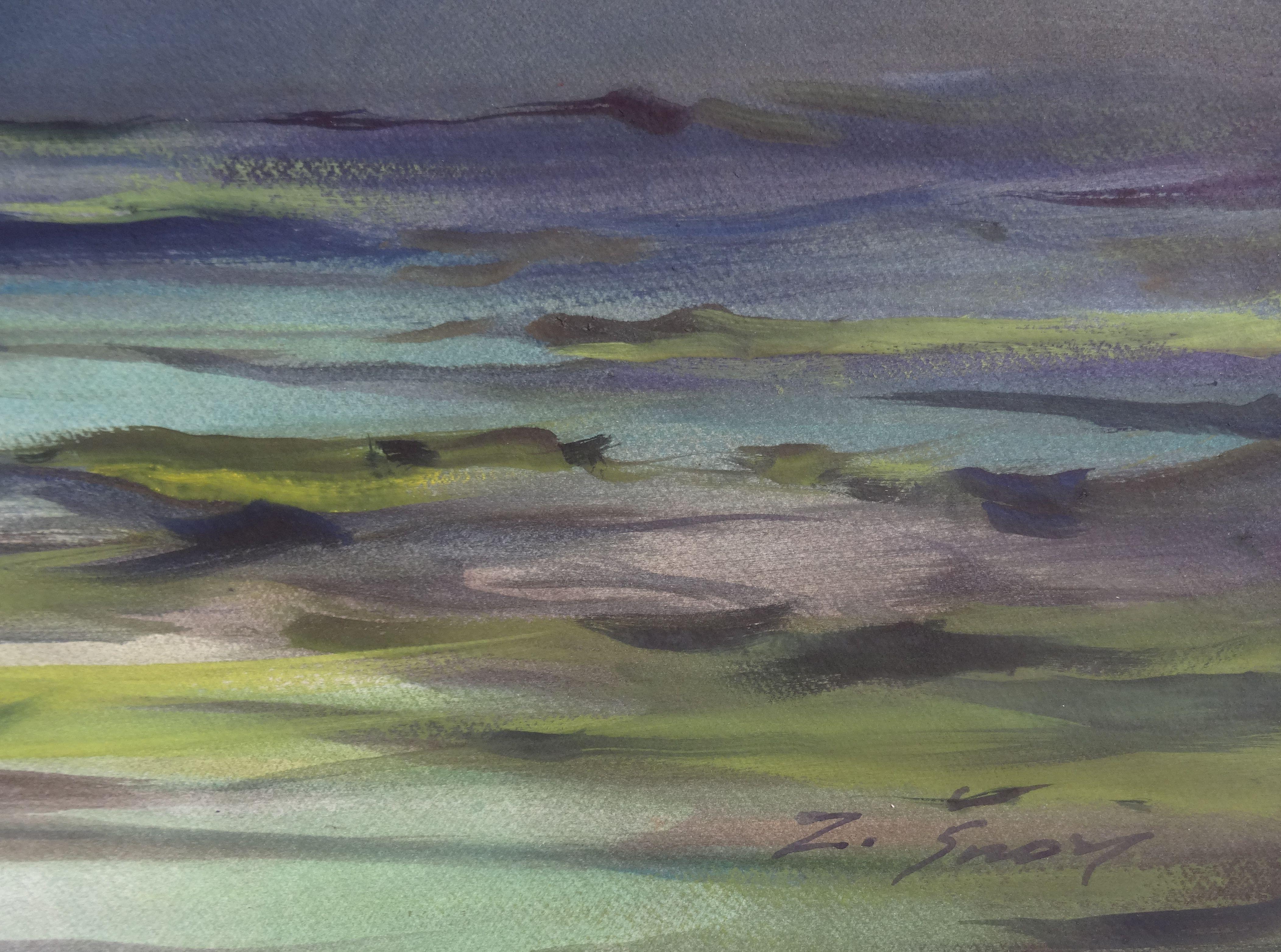 Großvater auf See I. 2019. Aquarell, Papier, 67 x 95, 5 cm – Painting von Zigmunds Snore 