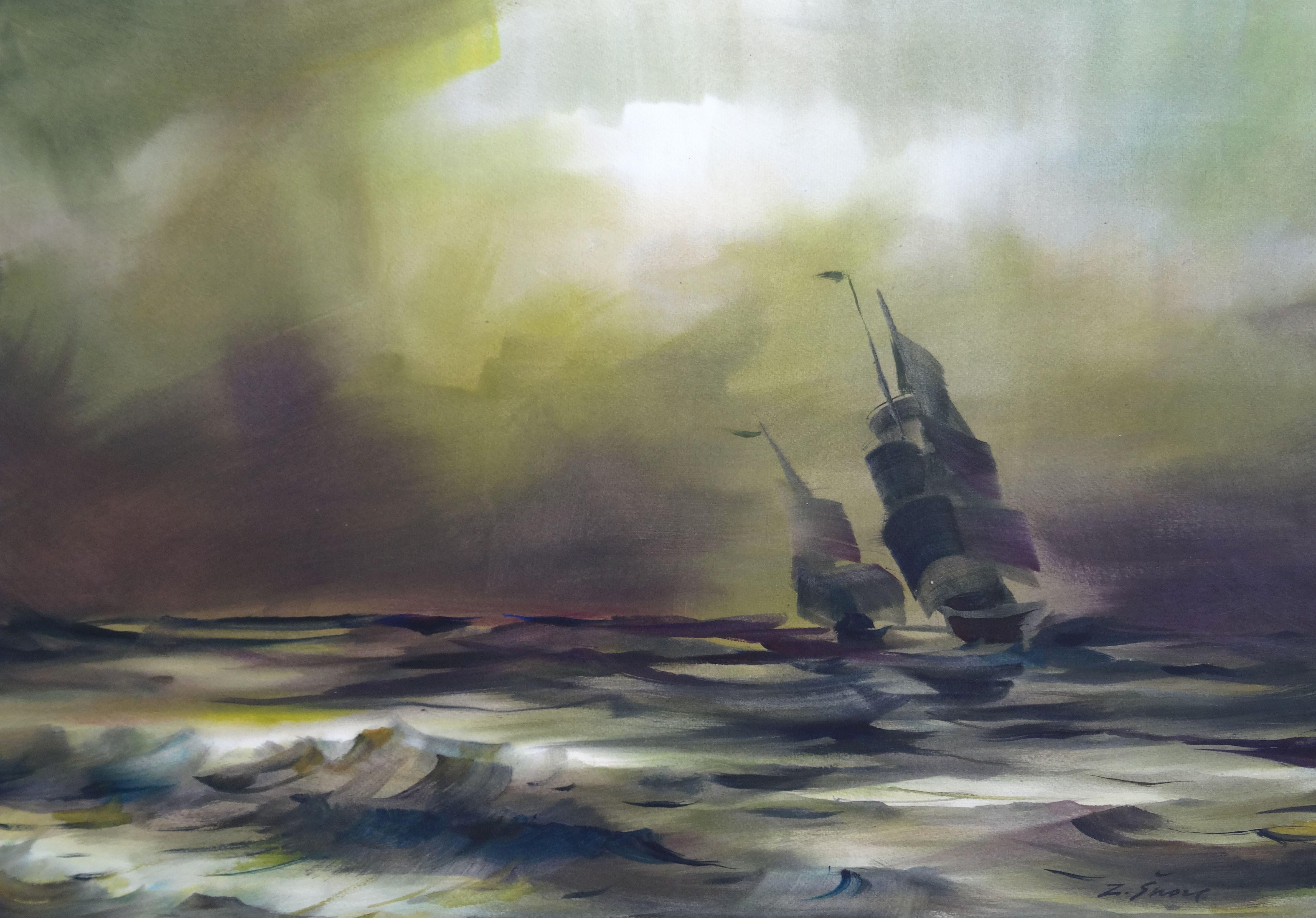 Zigmunds Snore  Landscape Painting - Great grandfather at sea II. Watercolor, paper, 67 x 95, 5 cm