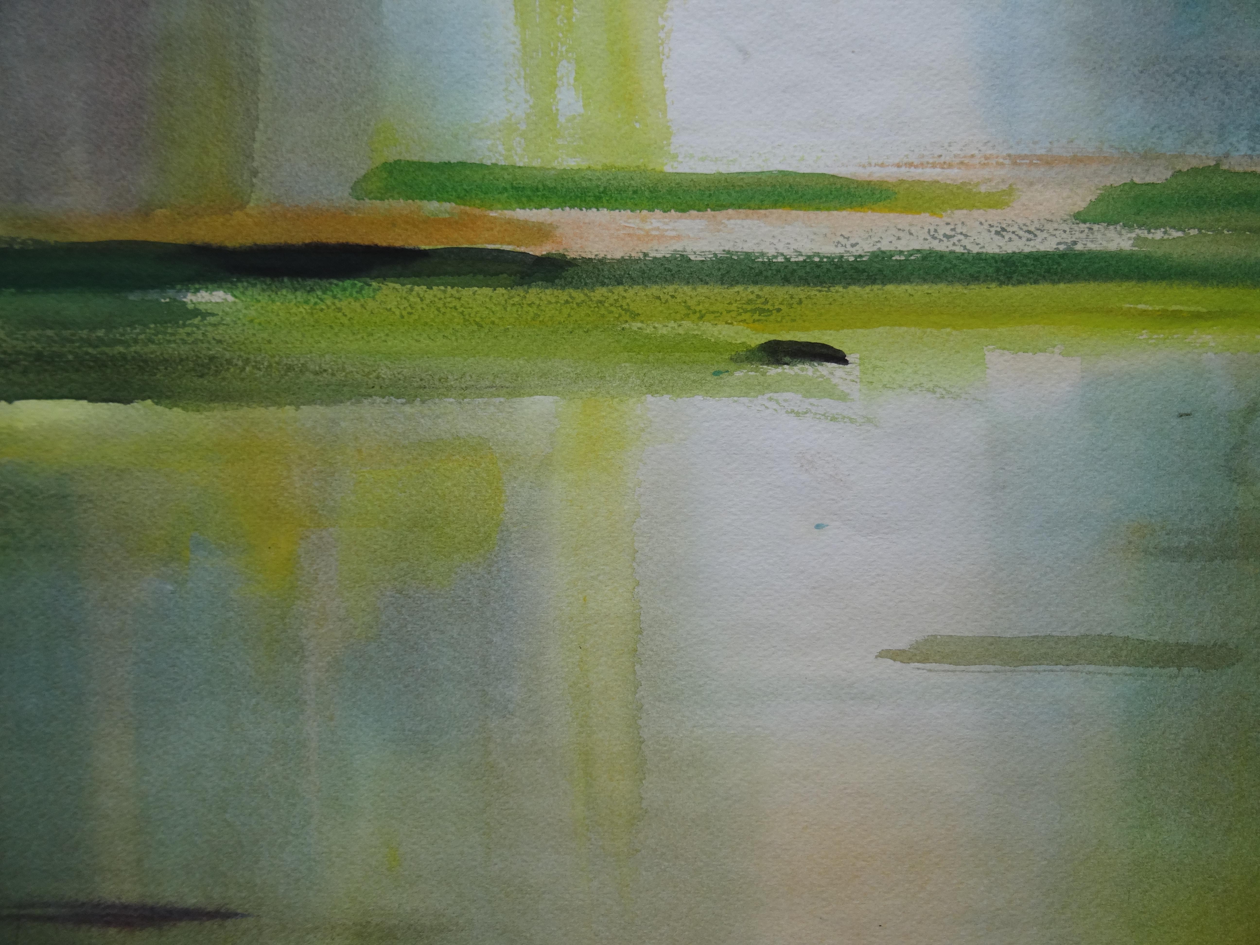 En el mar Báltico. 2020. Acuarela, papel, 63x94 cm - Landscape Painting Gris de Zigmunds Snore 