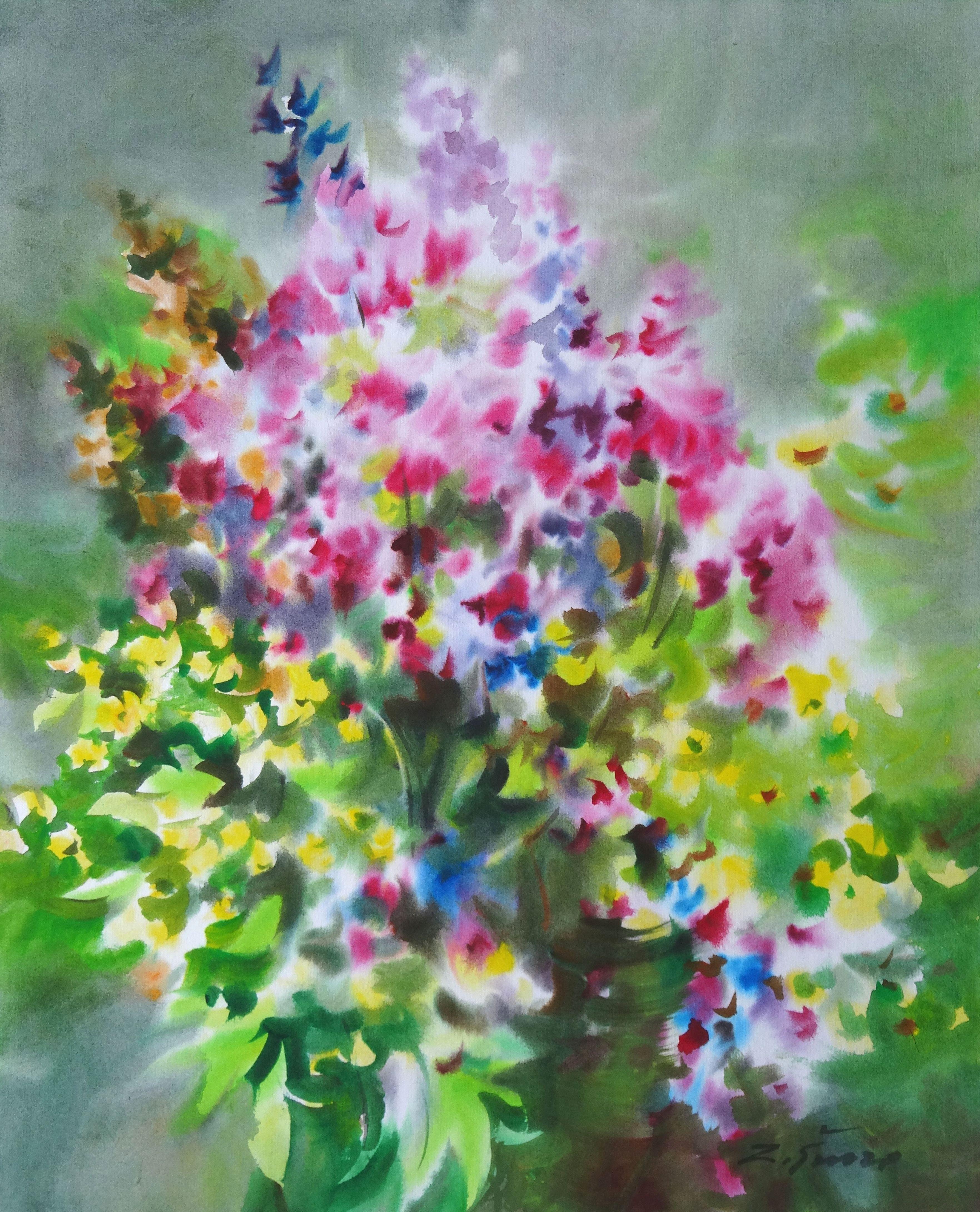 Helle Sommerblumen. 2020. Aquarellfarbe, Papier, 74 x 59 cm