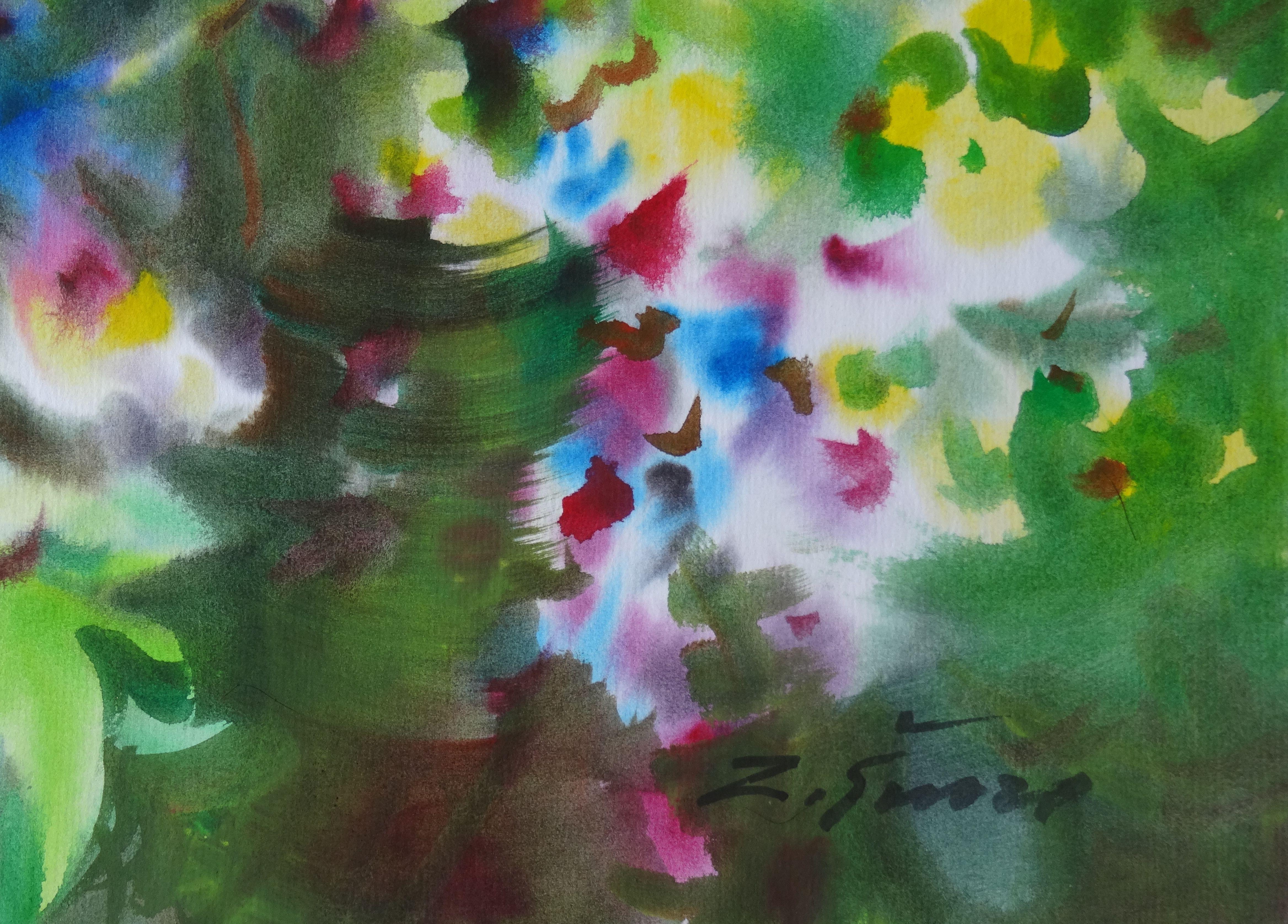 Bright summer flowers. 2020. Watercolor, paper, 74 x 59 cm - Painting by Zigmunds Snore 
