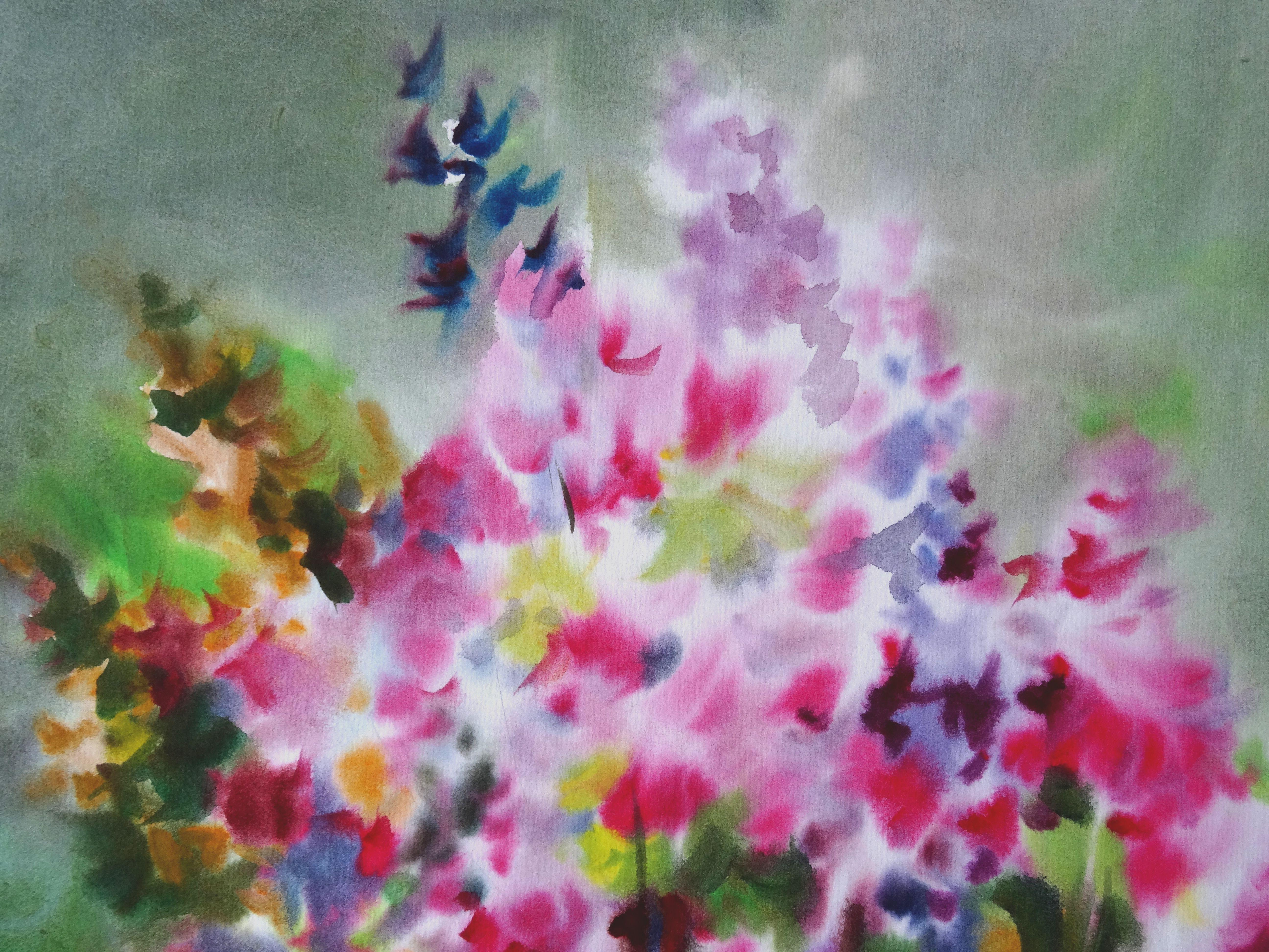 Bright summer flowers. 2020. Watercolor, paper, 74 x 59 cm - Realist Painting by Zigmunds Snore 