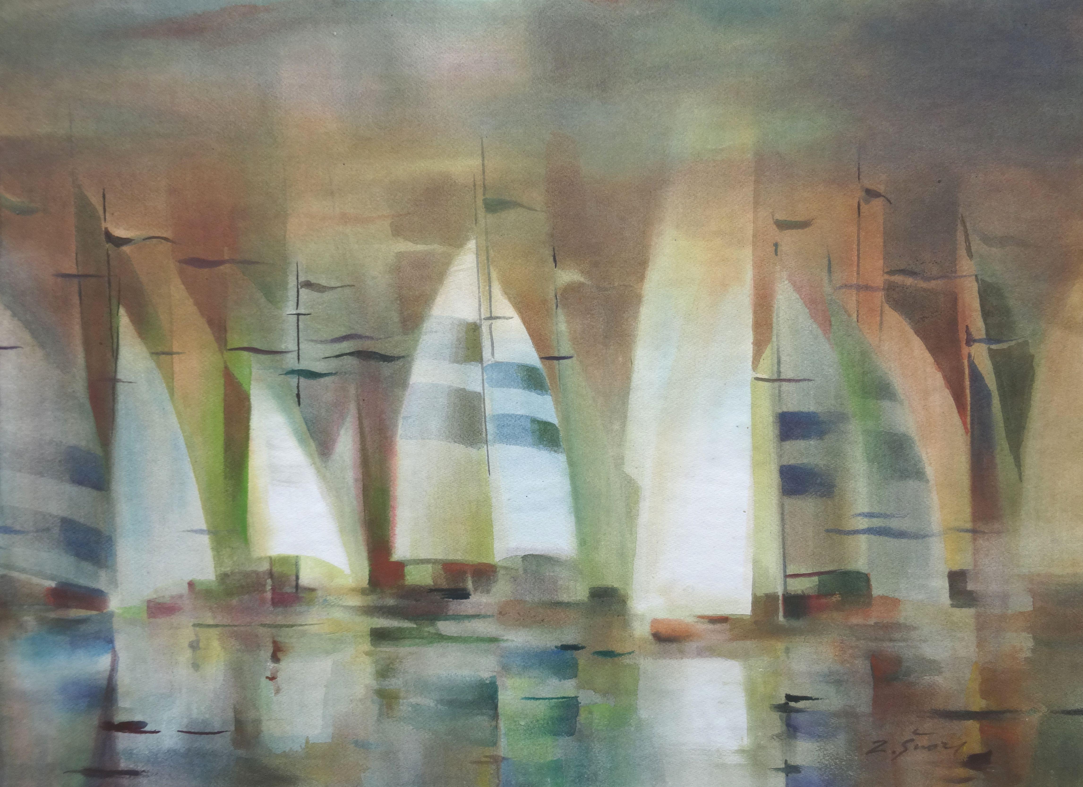 Zigmunds Snore  Landscape Painting - Regatta. 2019. Watercolor, paper, 63 x 87 cm