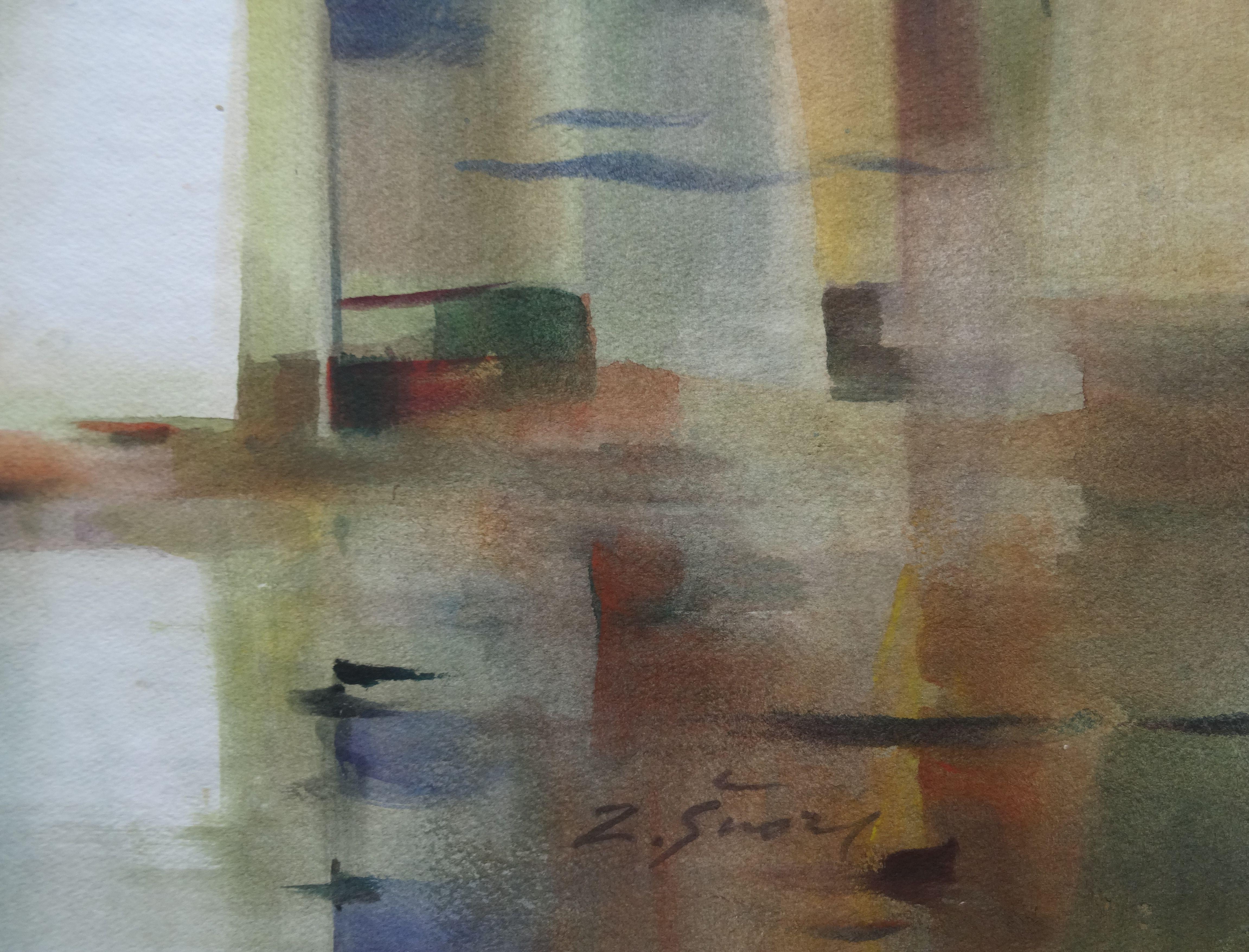 Regatta. 2019. Watercolor, paper, 63 x 87 cm - Painting by Zigmunds Snore 
