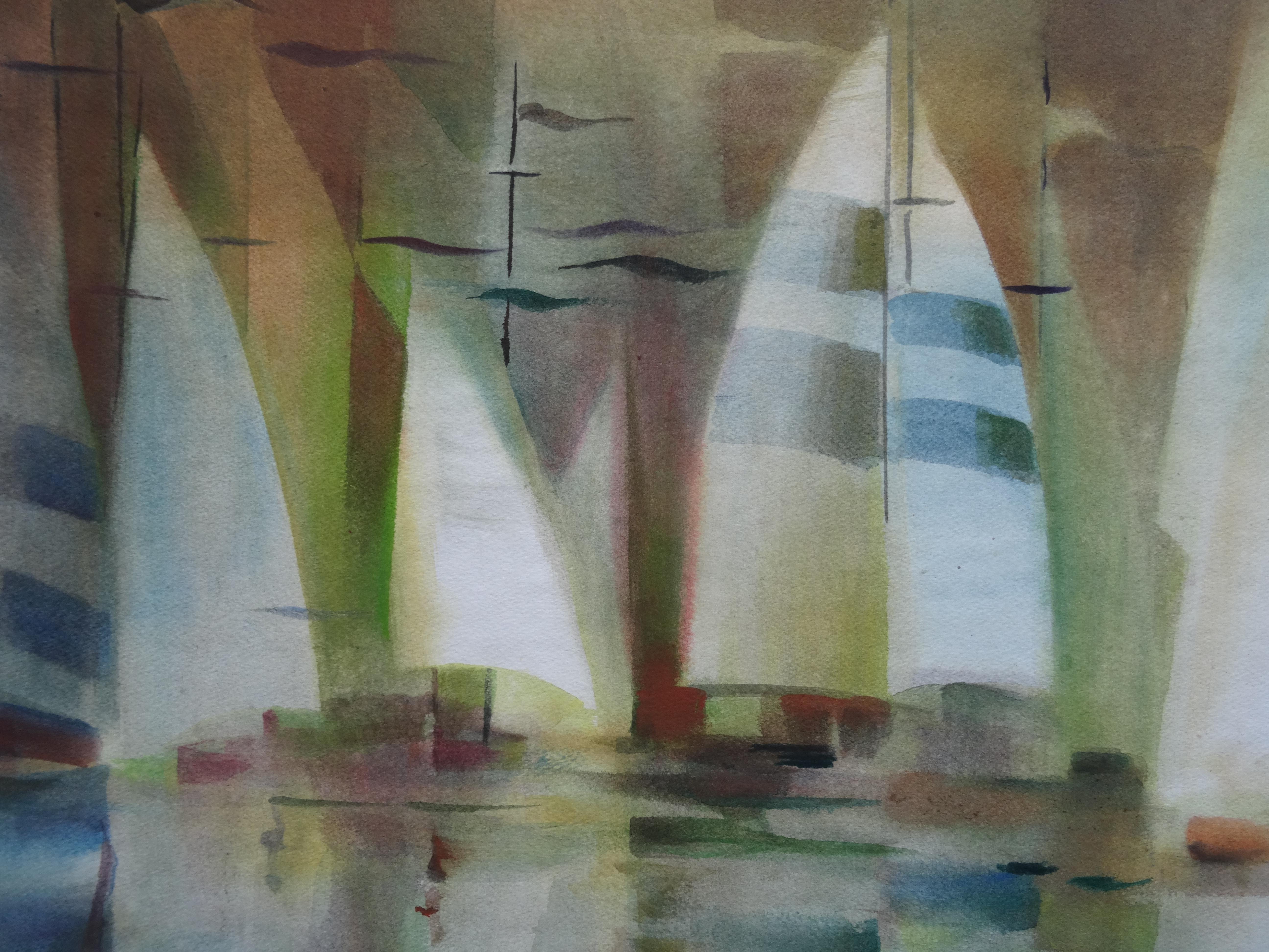 Regatta. 2019. Watercolor, paper, 63 x 87 cm - Realist Painting by Zigmunds Snore 