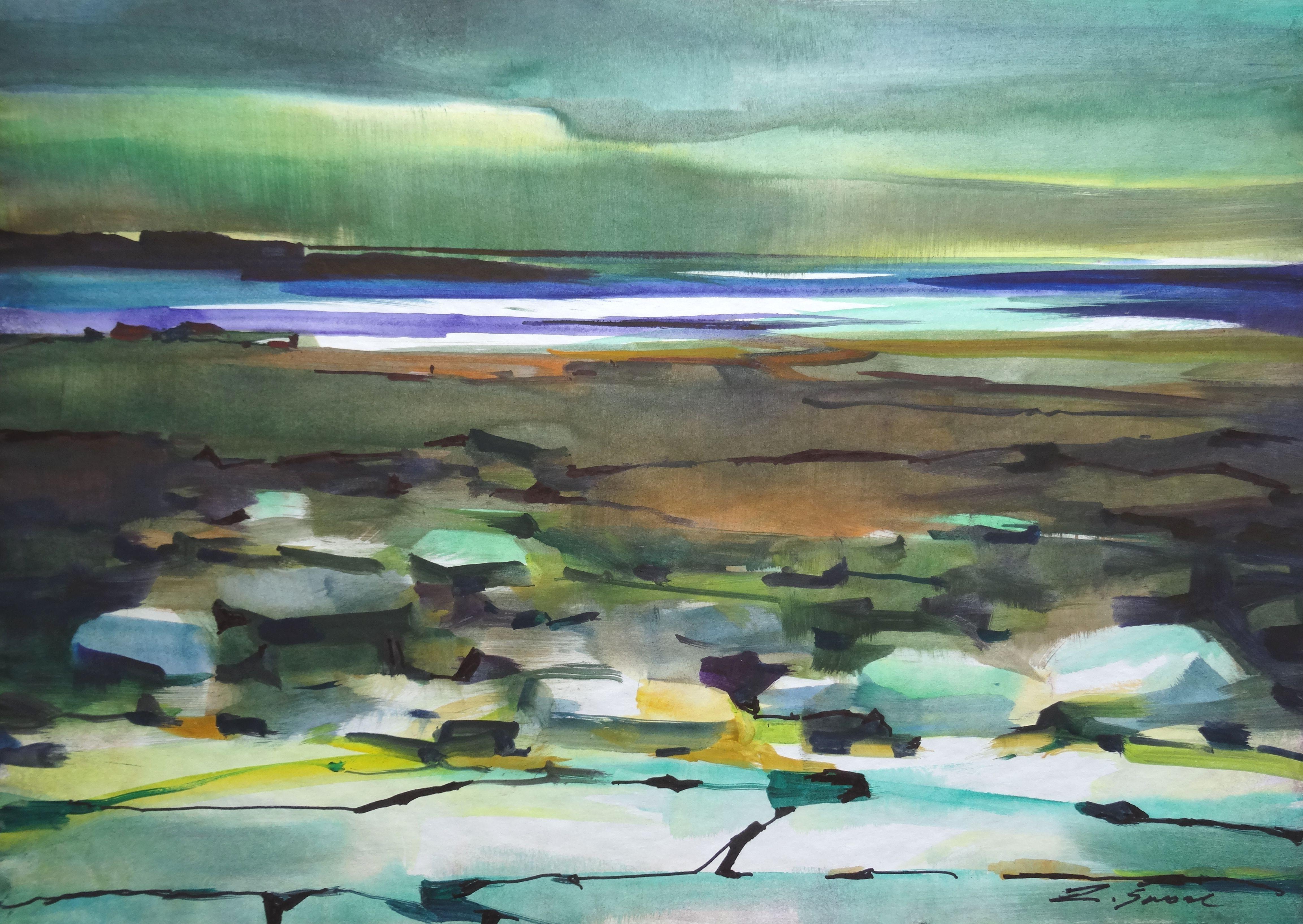 Zigmunds Snore  Landscape Painting - Sea at winter. 2020. Watercolor, paper, 60, 5 x 85 cm