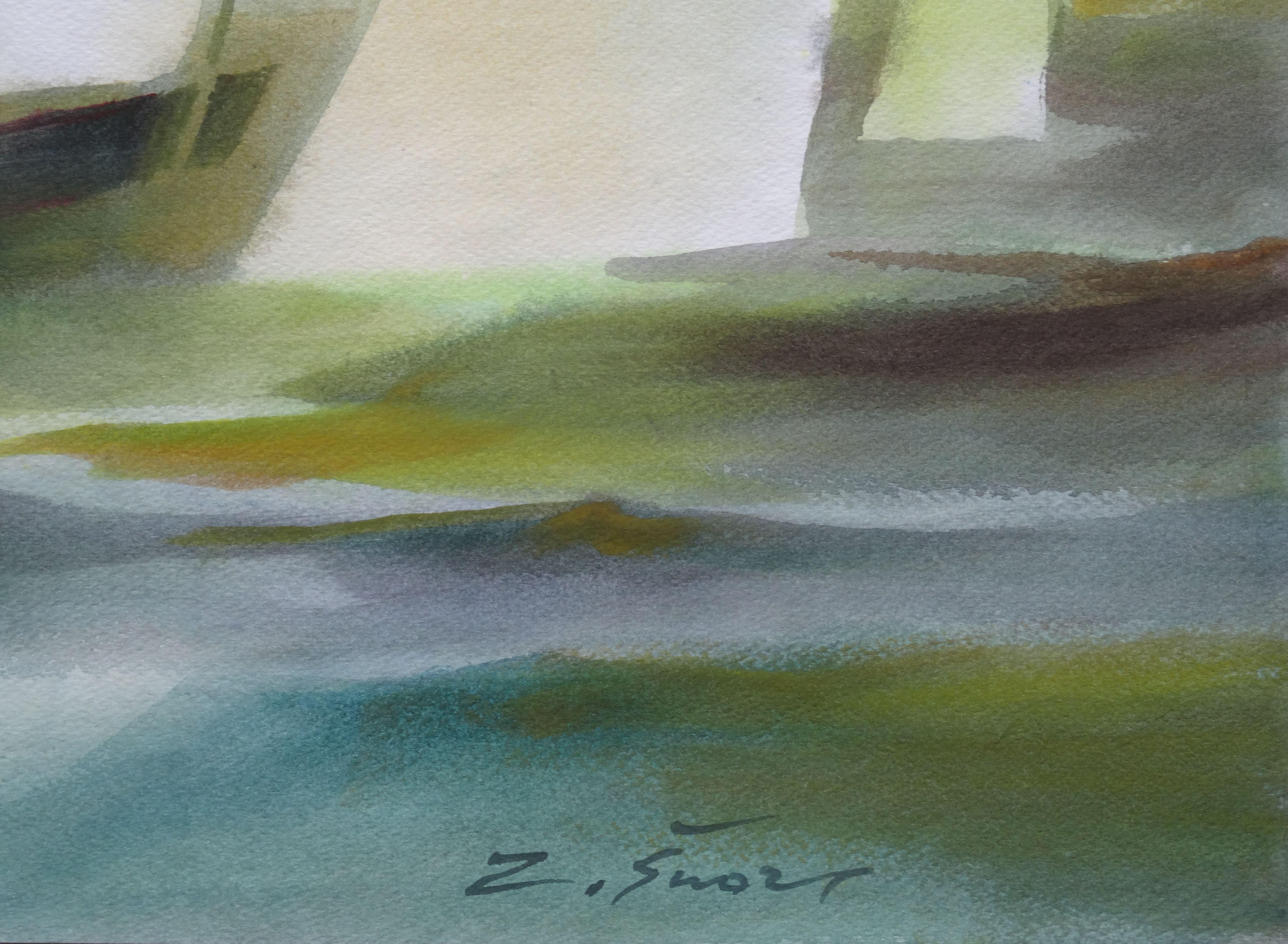 Regatta. 2019. Aquarell, Papier, 69,5 x 97 cm – Painting von Zigmunds Snore 
