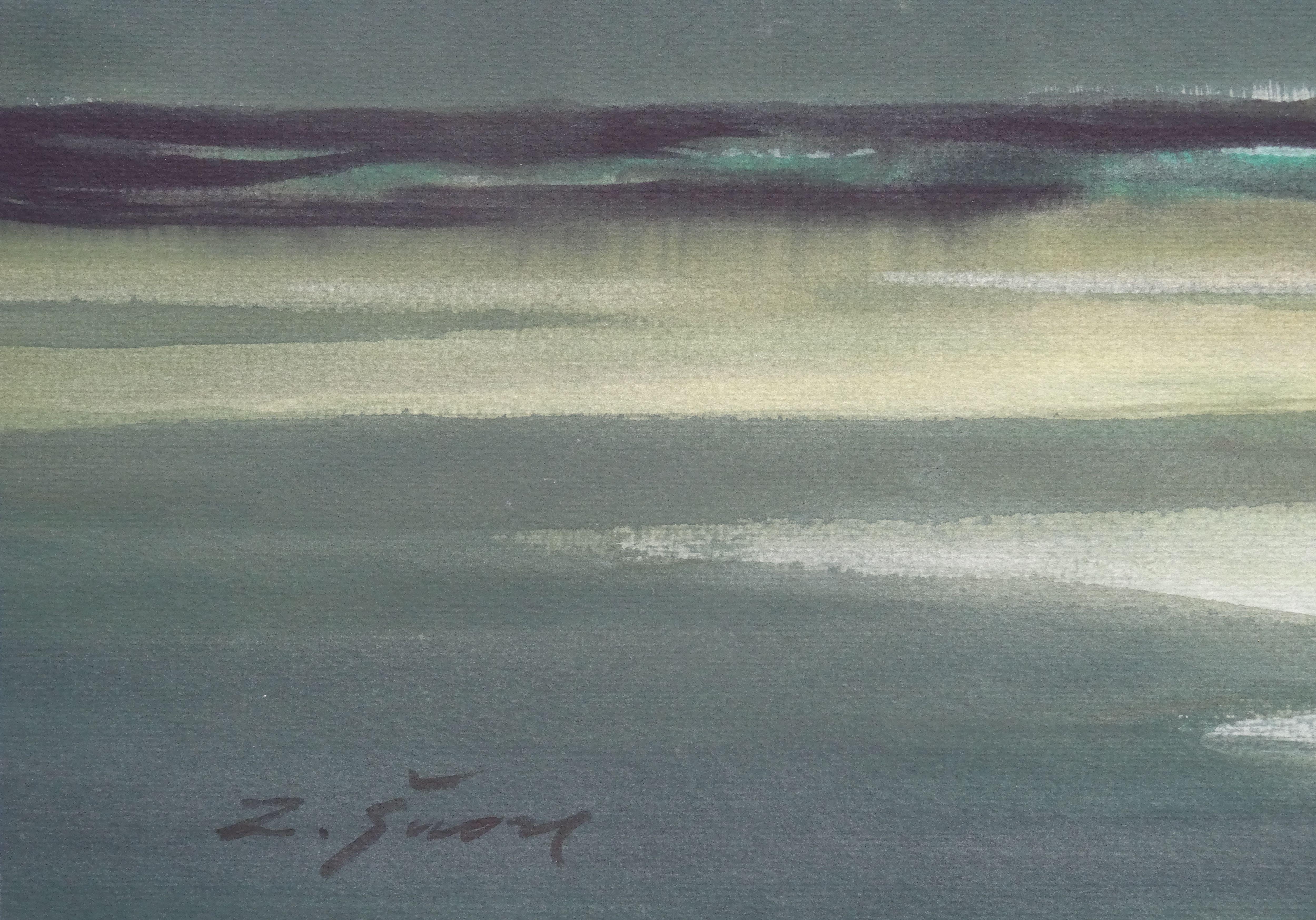 Peace of sea. 2020. Watercolor, paper, 53, 5 x 92, 5 cm - Painting by Zigmunds Snore 