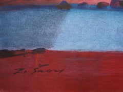 Die Stadt ist eine kleine Stadt. Rote und blaue Stimmung. 2020. Aquarell, Papier, 60,5 x 71,5 cm