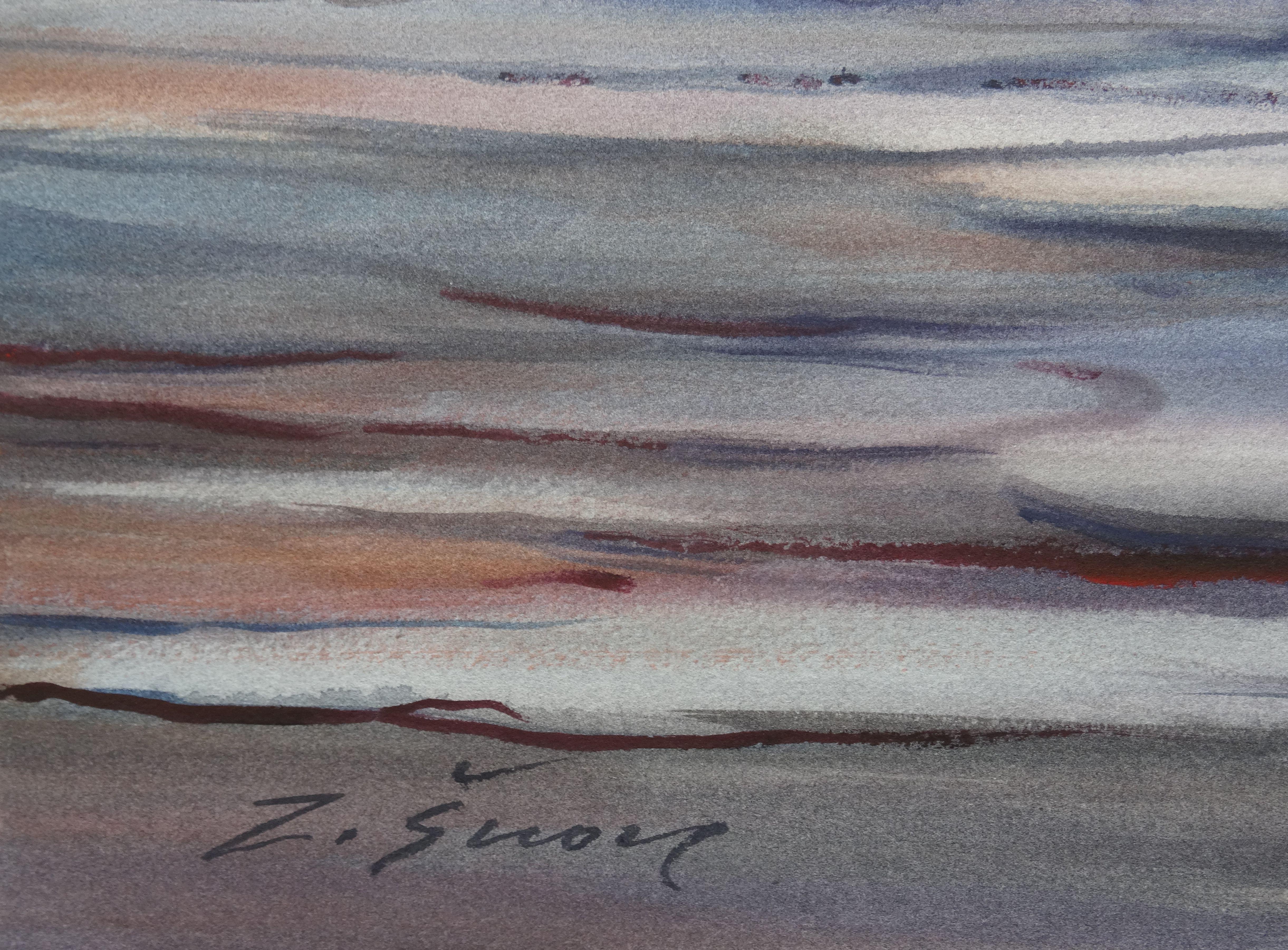 Evening at the sea. 2020. Watercolor, paper, 46, 5 x 67, 5 cm - Painting by Zigmunds Snore 