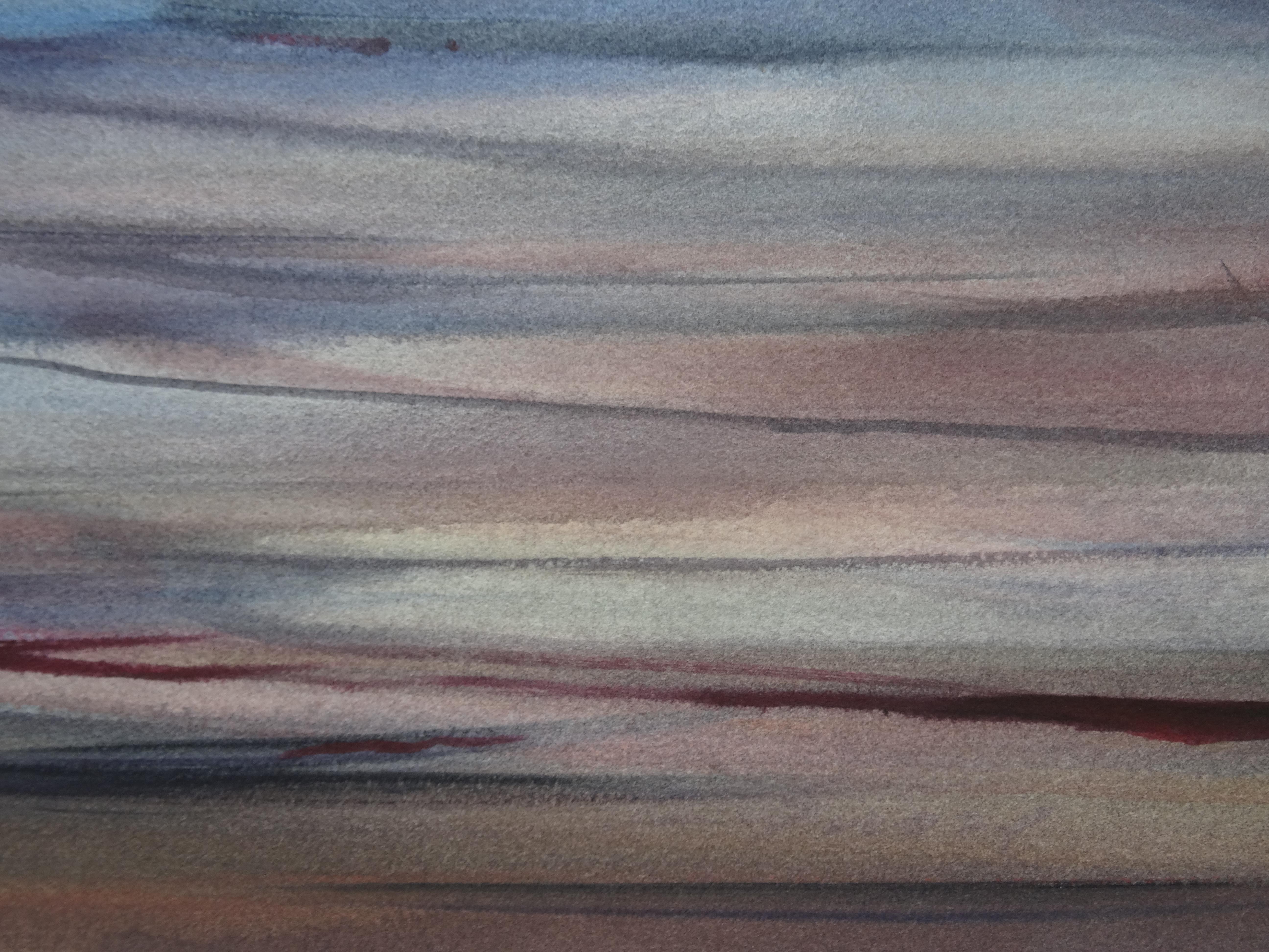Evening at the sea. 2020. Watercolor, paper, 46, 5 x 67, 5 cm - Realist Painting by Zigmunds Snore 