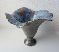 Vase blue flower. 2017. Stone mass, h 13 cm, diam. 15.5 cm