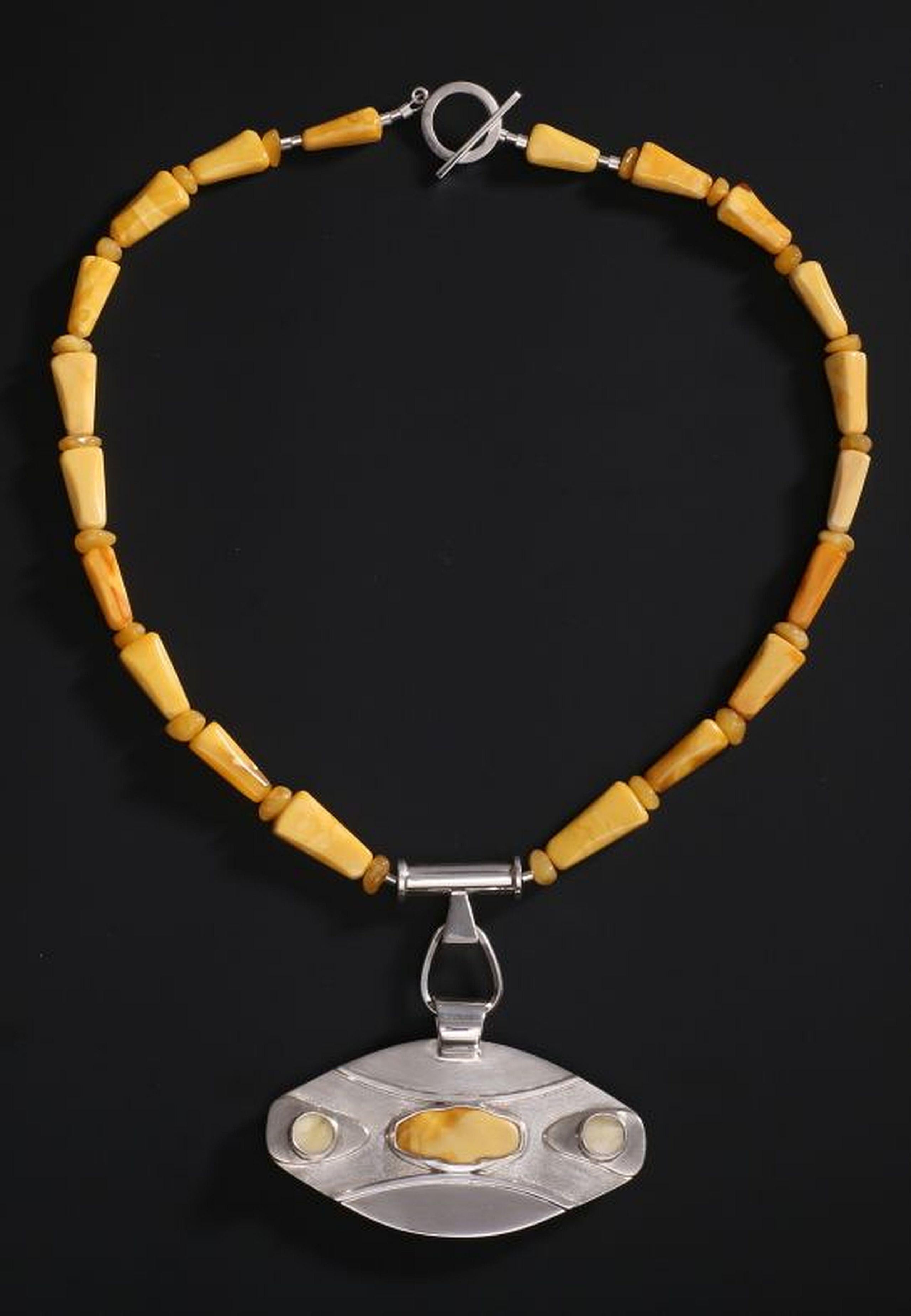Silver necklace with Baltic amber author`s work - Realist Art by Yelinevska-Druka Diana 