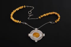 Silver necklace/brooch with Baltic amber author`s work