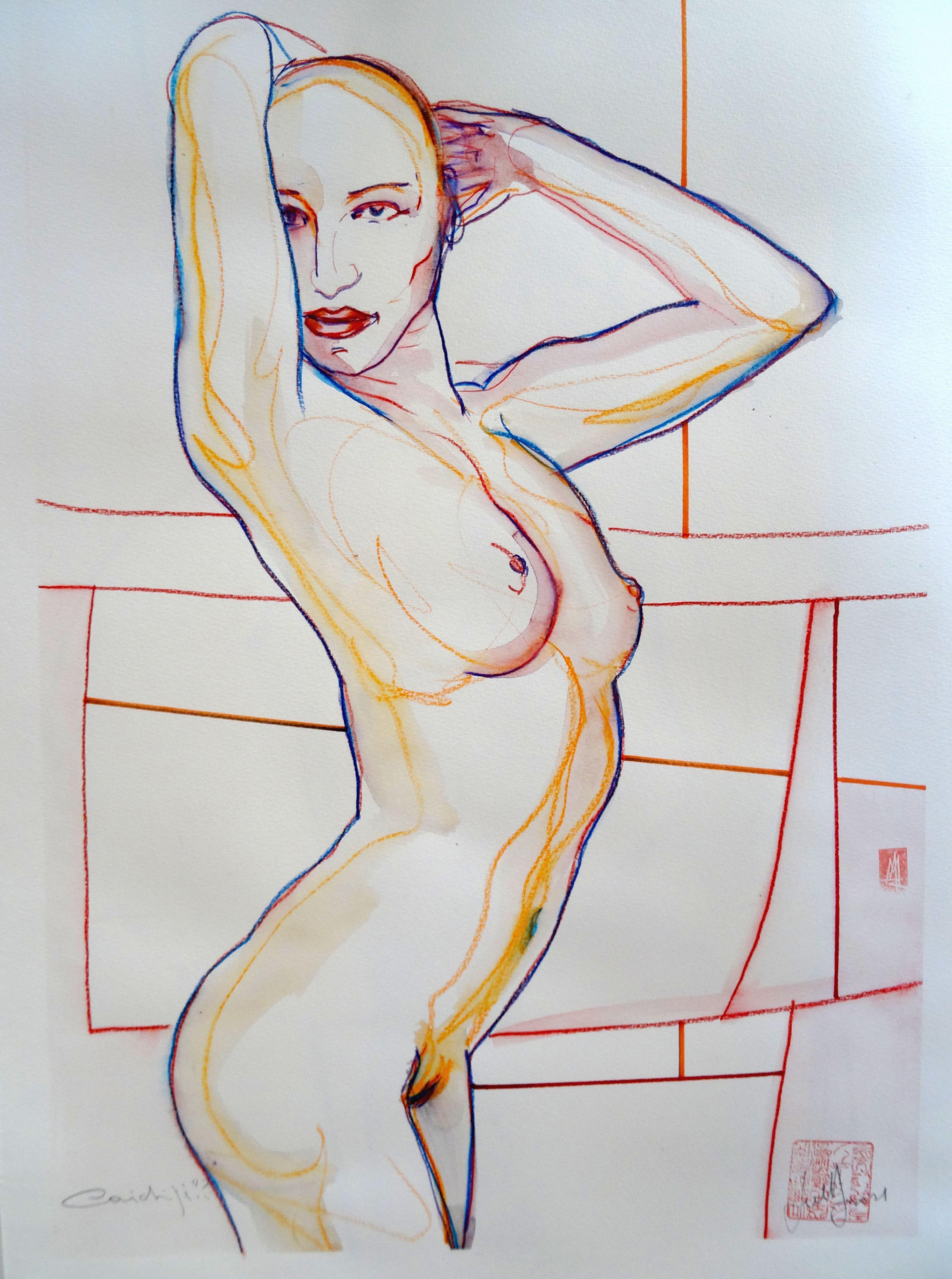 Were you waiting. Nude drawing. 2021. Paper, mixed media, 70x47 cm