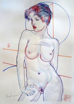 What will you say? Nude drawing. 2021. Paper, mixed media, 70x48 cm