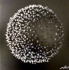 "Moon", 3D Mixed Medium Metal Wall Sculpture 